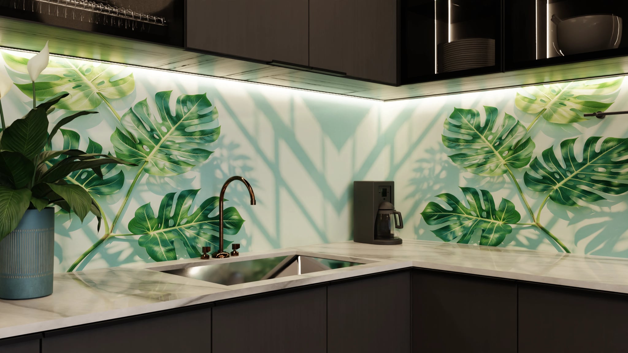 Küchenrückwand - Monstera Schattenspiel Mint – Bild 5