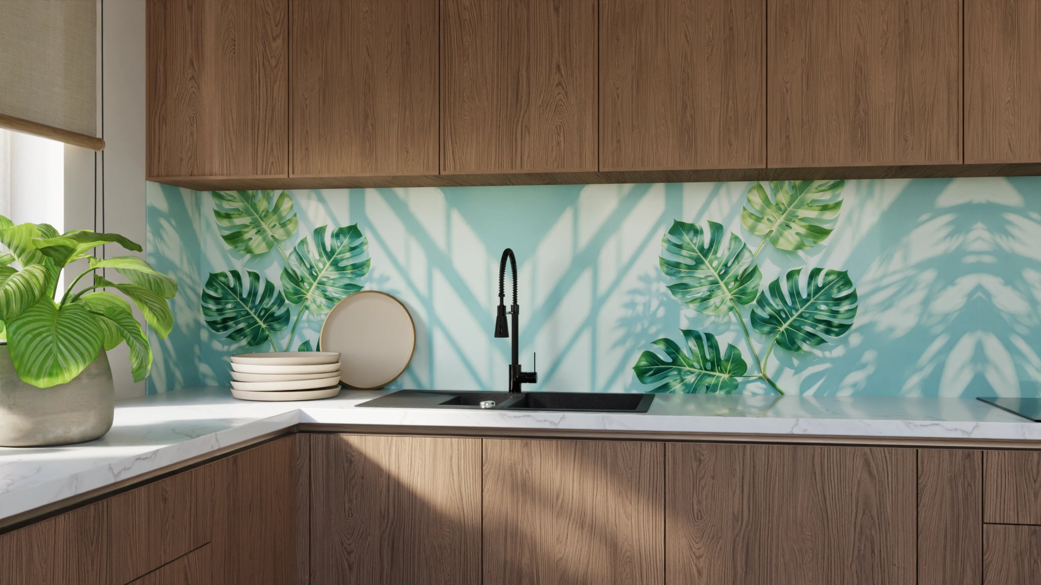 Küchenrückwand - Monstera Schattenspiel Mint – Bild 9