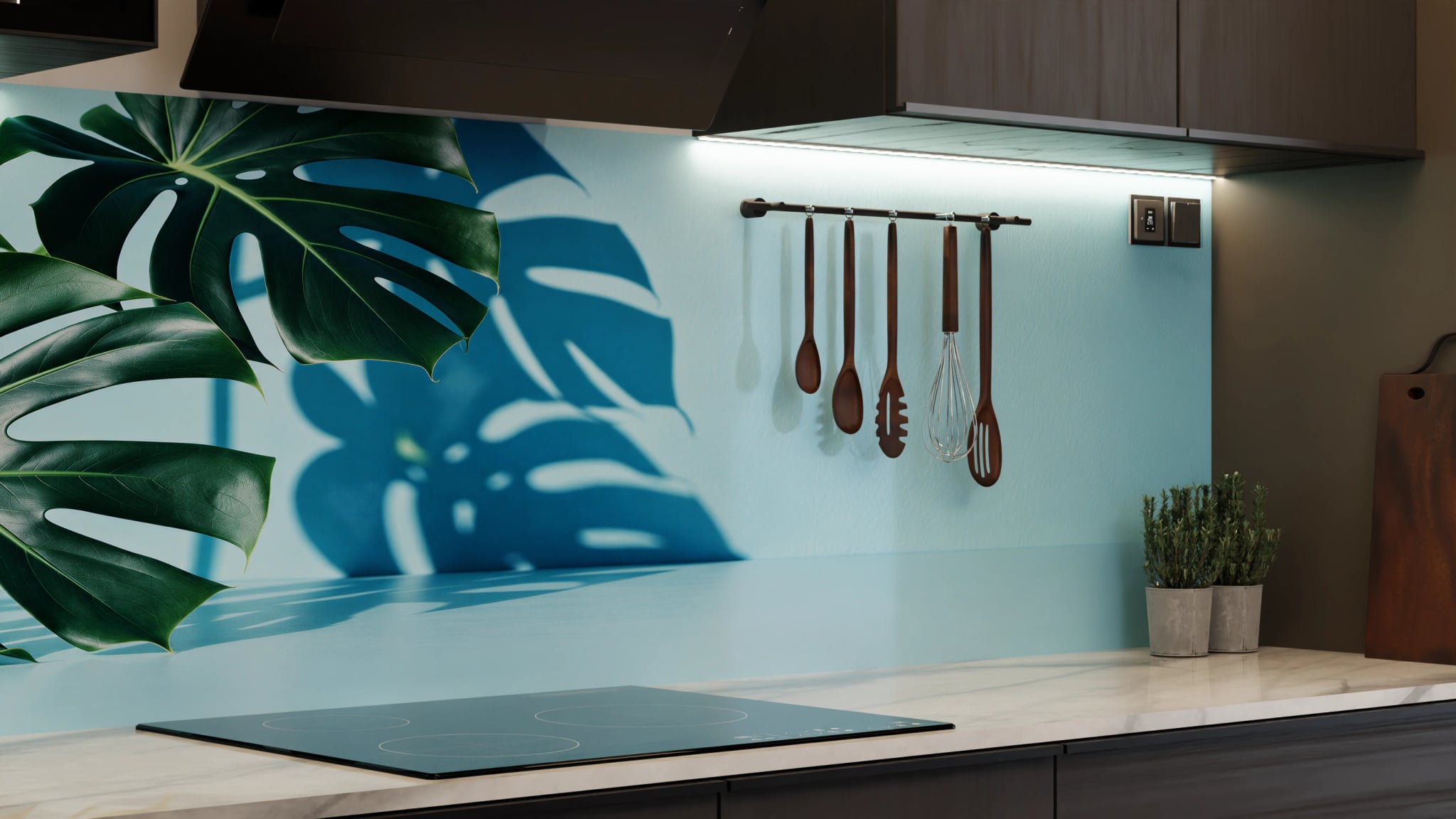 Küchenrückwand - Monstera Hellblau Minimal – Bild 7