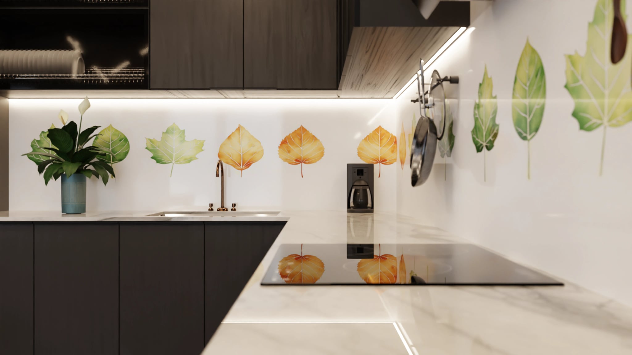 Küchenrückwand - Blätter Aquarell Jahreszeiten – Bild 6
