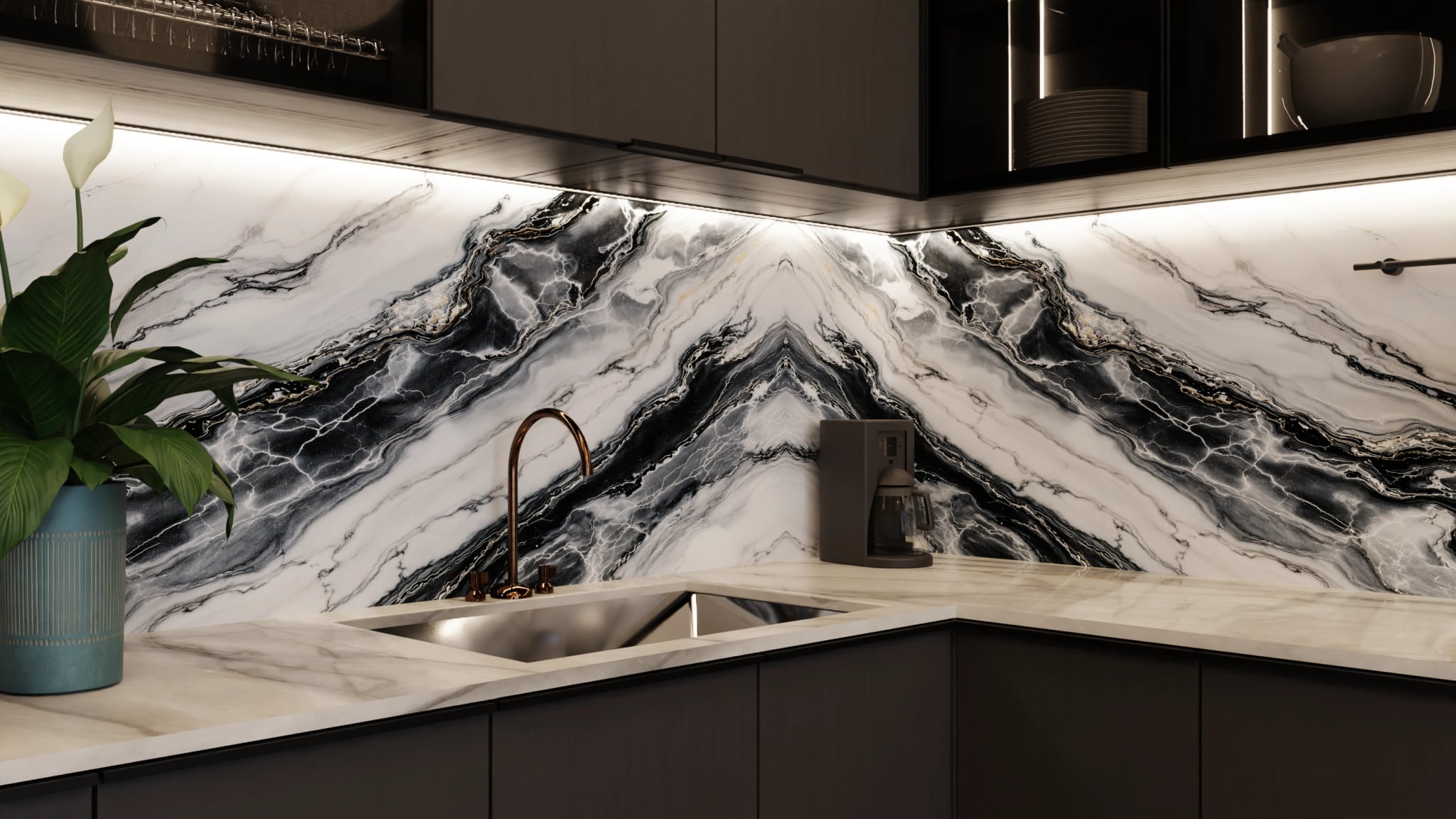 Küchenrückwand - Marmor Weiß-Grau Schwarzader – Bild 5