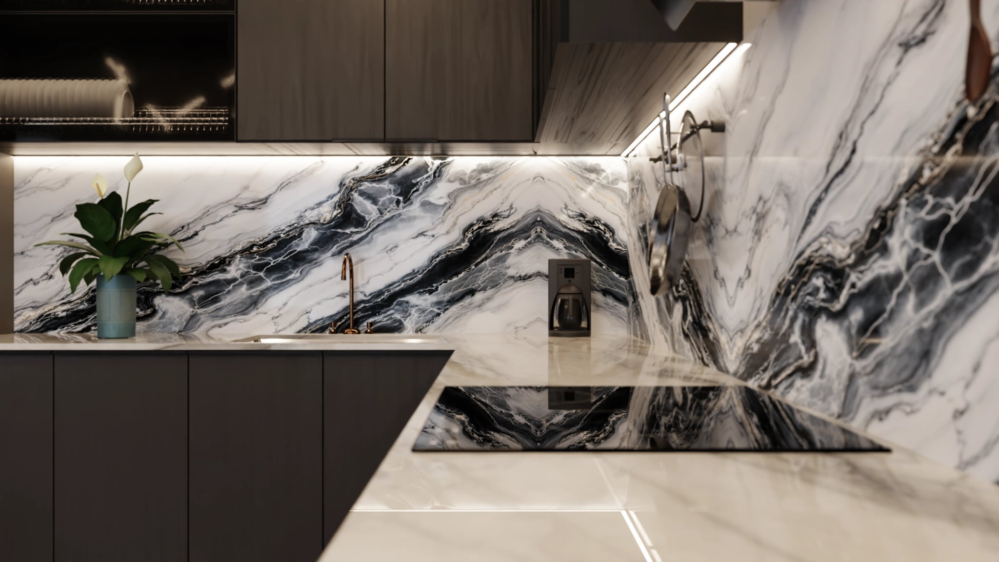 Küchenrückwand - Marmor Weiß-Grau Schwarzader – Bild 6