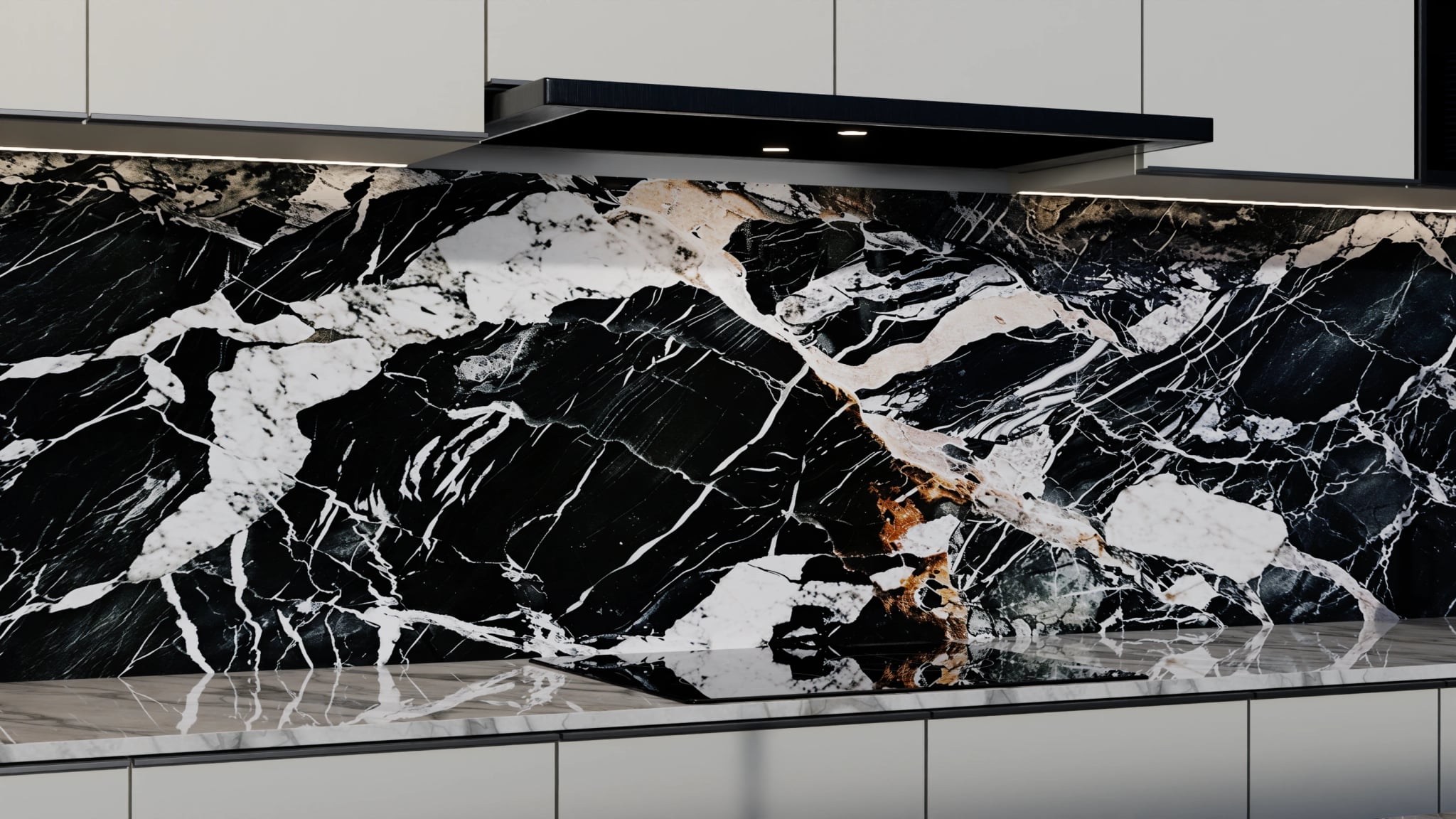 Küchenrückwand - Marmor Schwarz Weißadern – Bild 3
