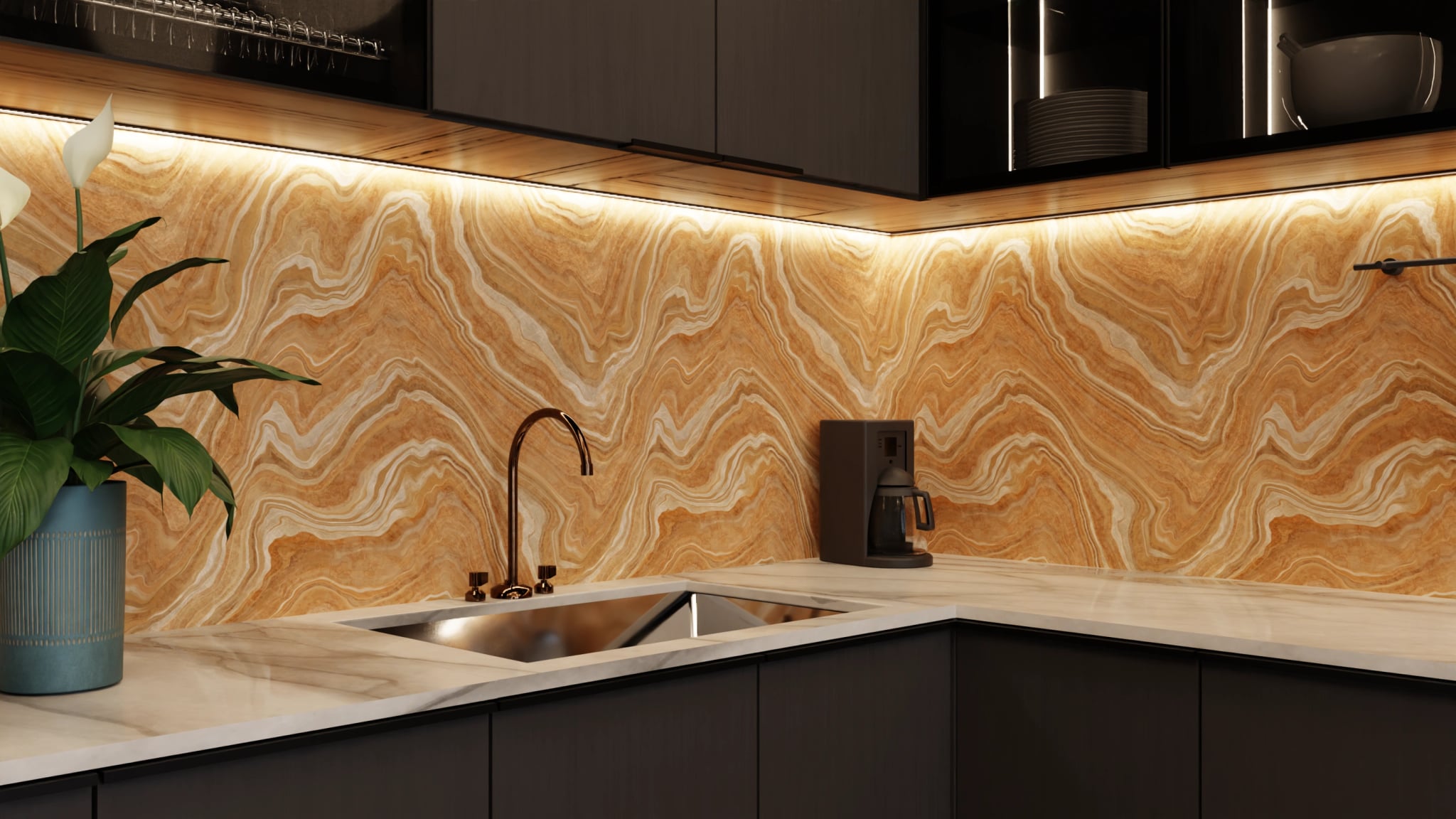 Küchenrückwand - Onyx Honig-Gold – Bild 5