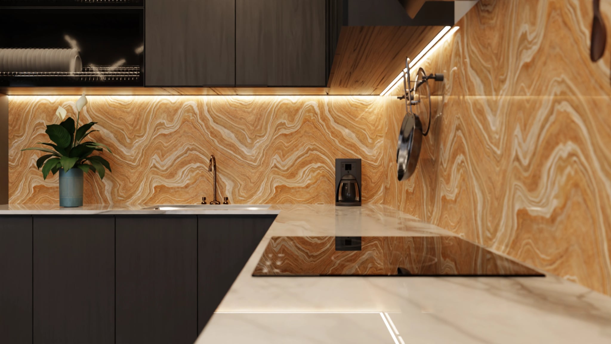 Küchenrückwand - Onyx Honig-Gold – Bild 6