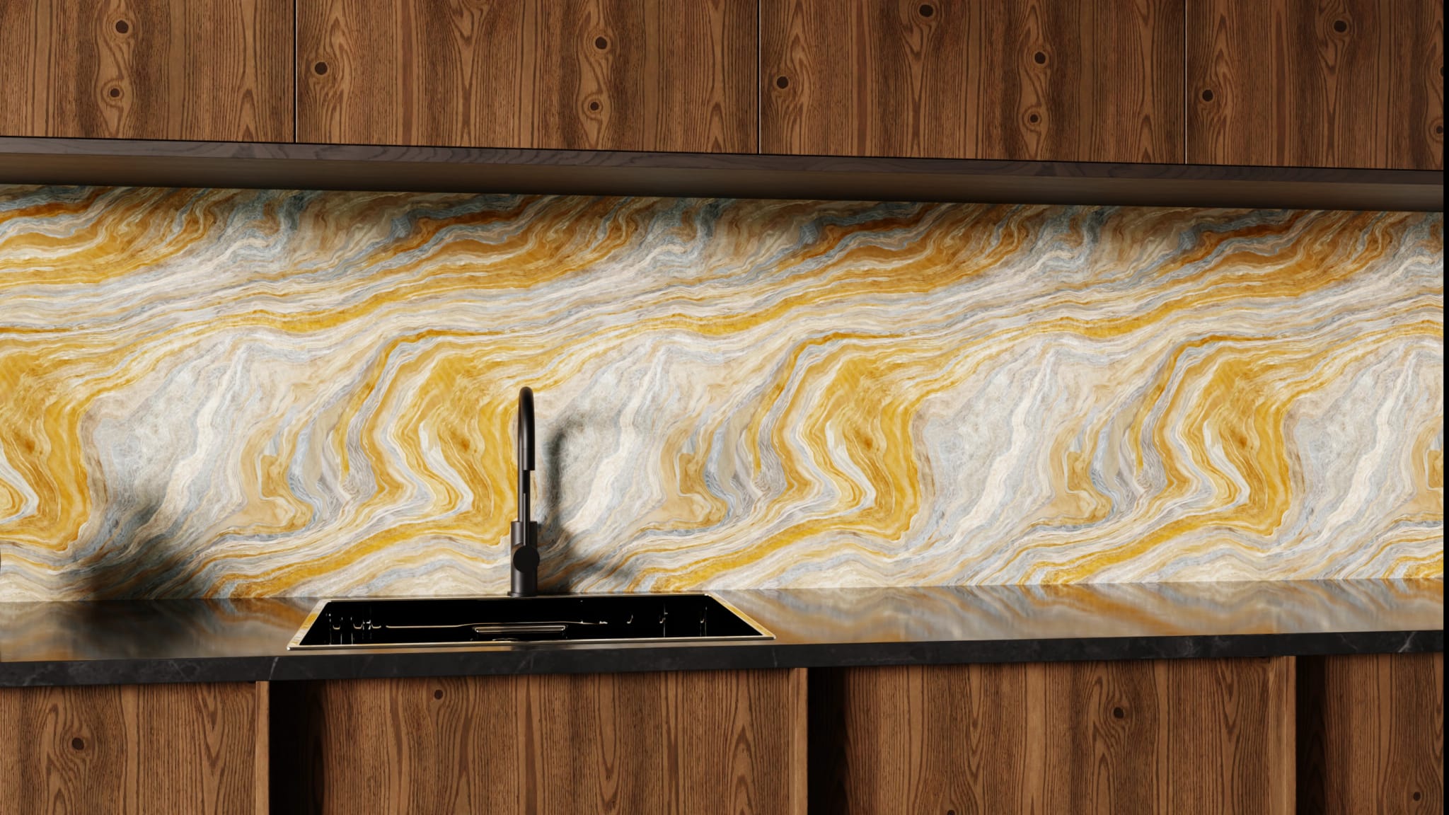 Küchenrückwand - Onyx Gold-Blaugrau