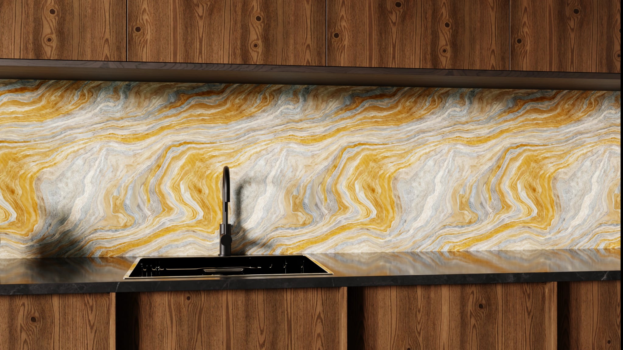 Küchenrückwand - Onyx Gold-Blaugrau – Bild 1