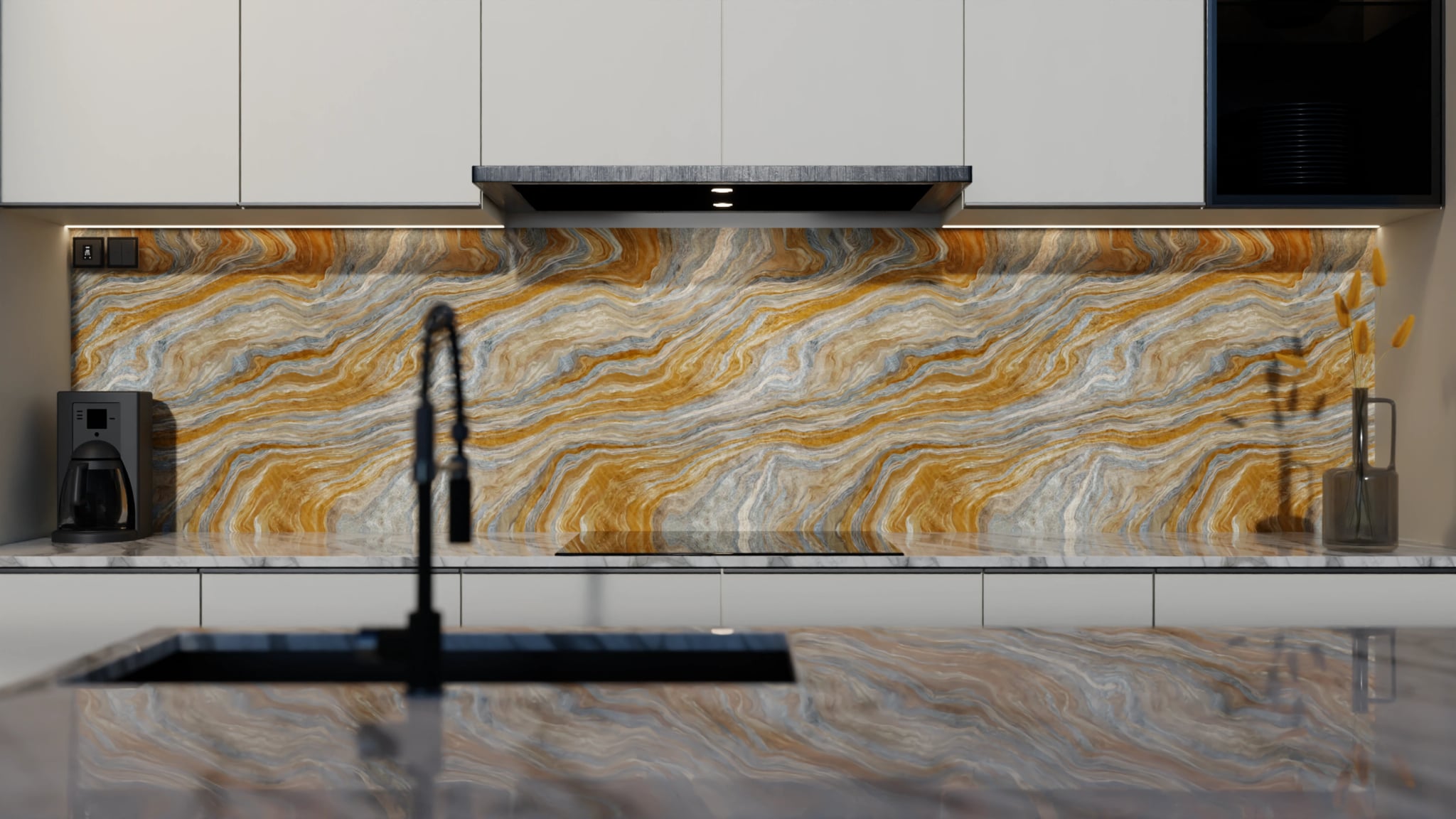Küchenrückwand - Onyx Gold-Blaugrau – Bild 4