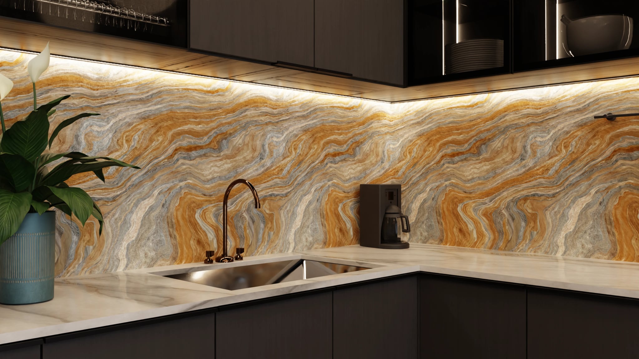 Küchenrückwand - Onyx Gold-Blaugrau – Bild 5