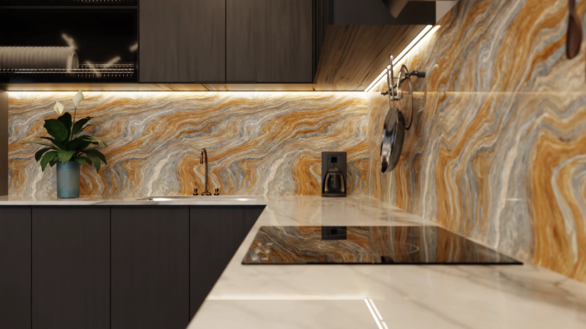 Küchenrückwand - Onyx Gold-Blaugrau – Bild 6
