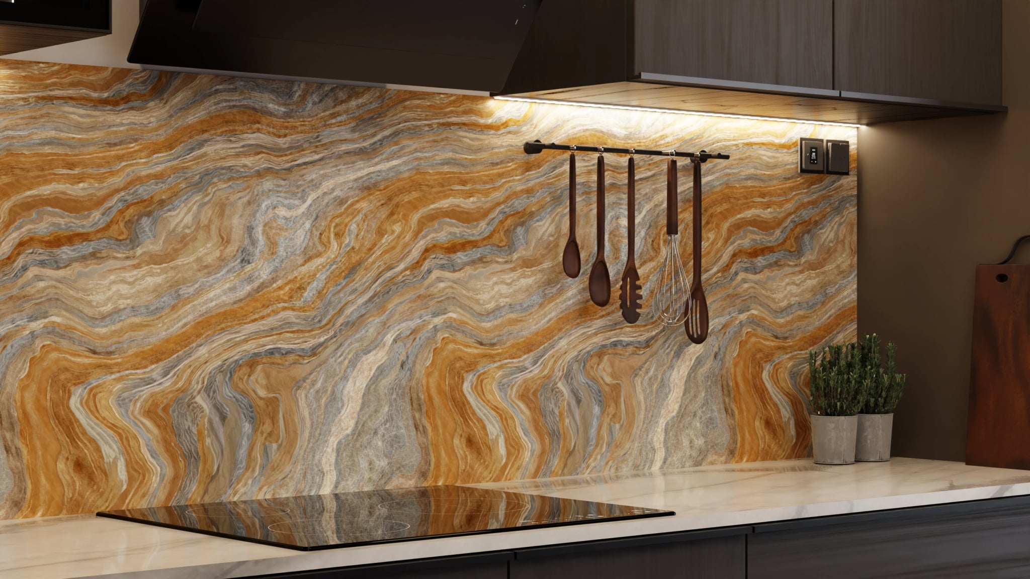 Küchenrückwand - Onyx Gold-Blaugrau – Bild 7