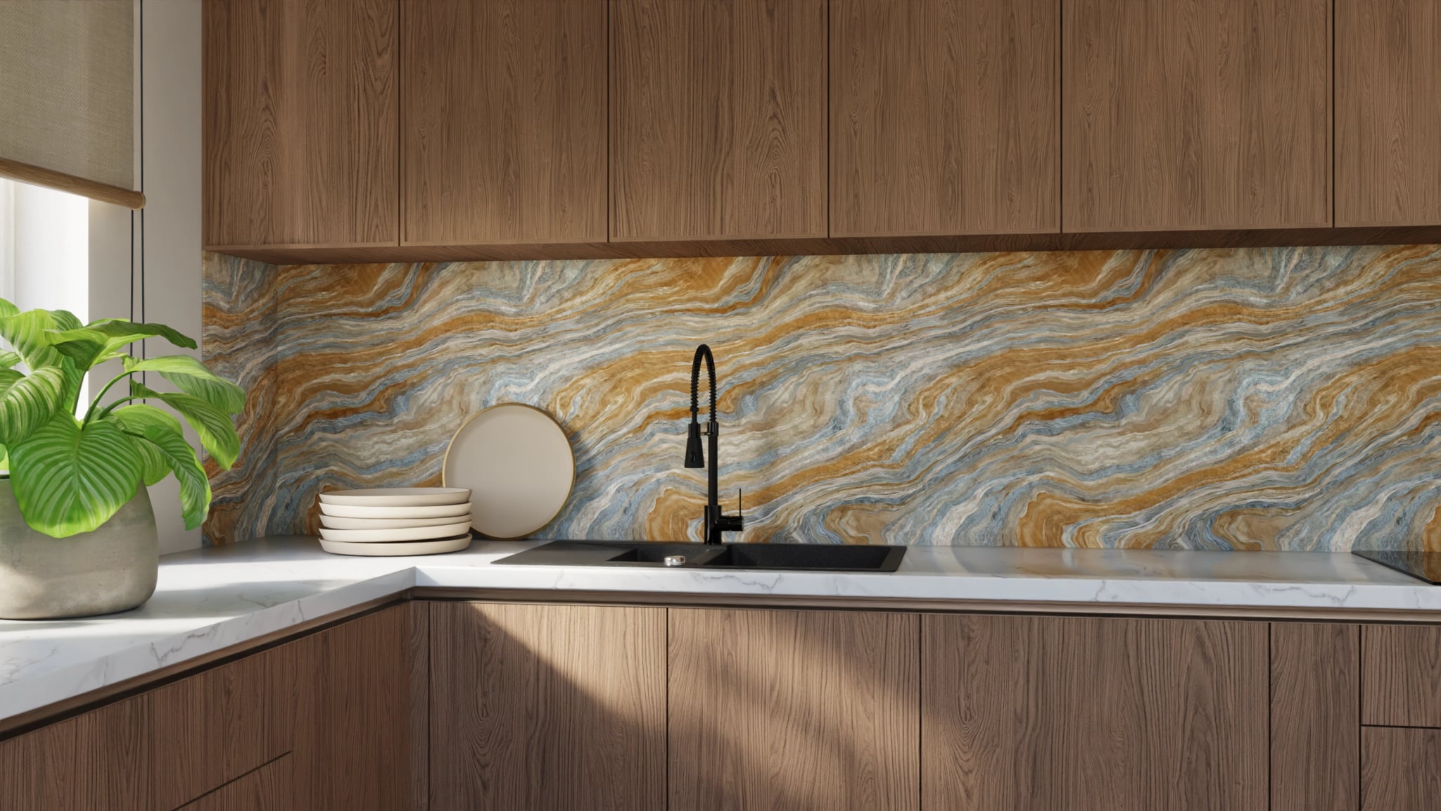 Küchenrückwand - Onyx Gold-Blaugrau – Bild 9
