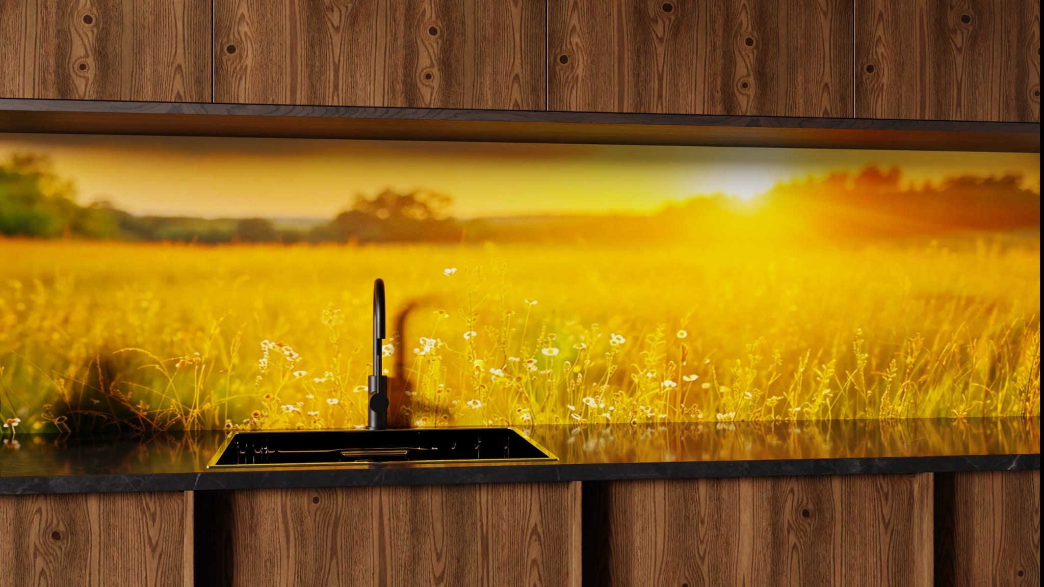 Küchenrückwand - Sommerwiese Sonnenuntergang