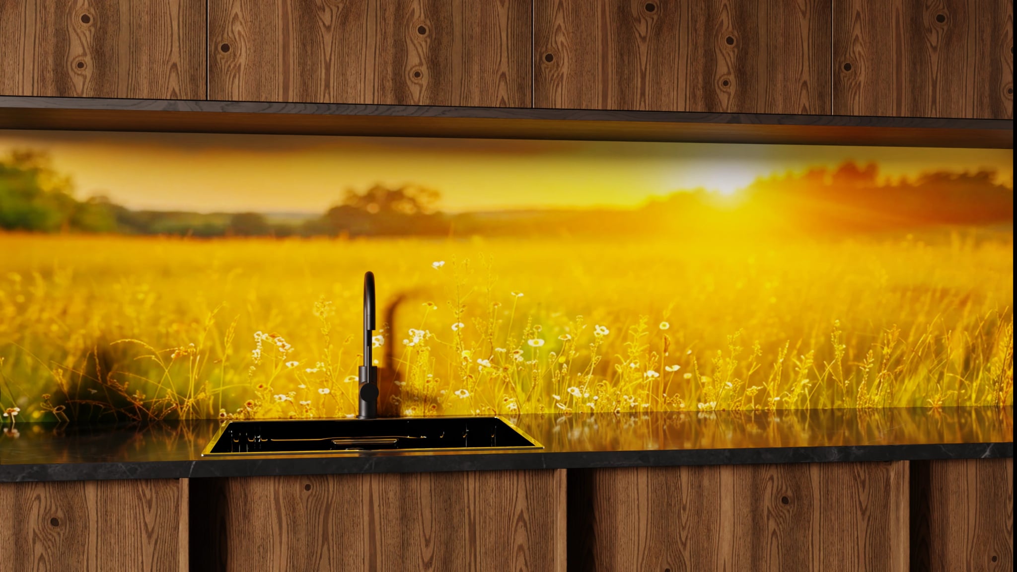 Küchenrückwand - Sommerwiese Sonnenuntergang – Bild 1