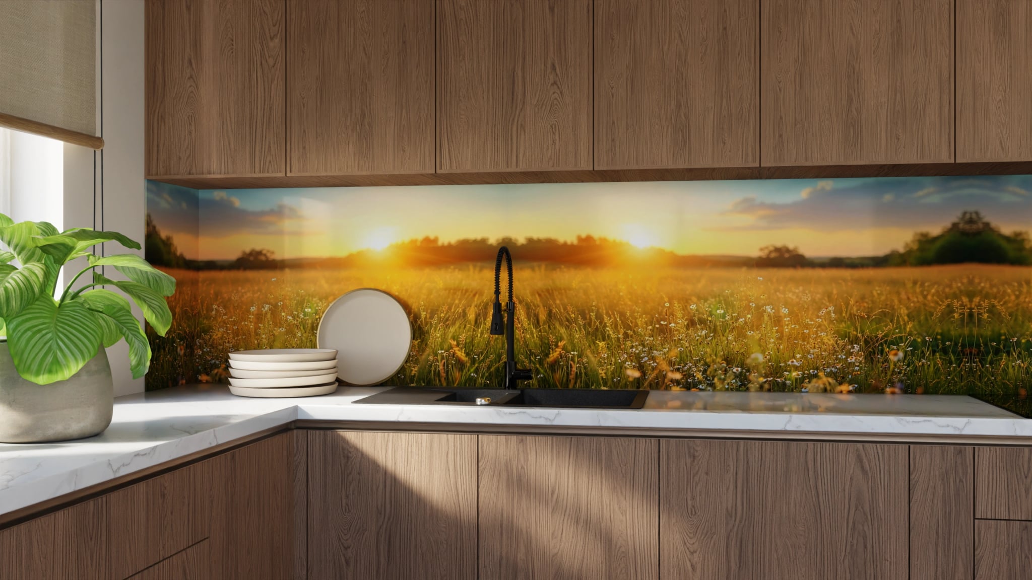Küchenrückwand - Sommerwiese Sonnenuntergang – Bild 9
