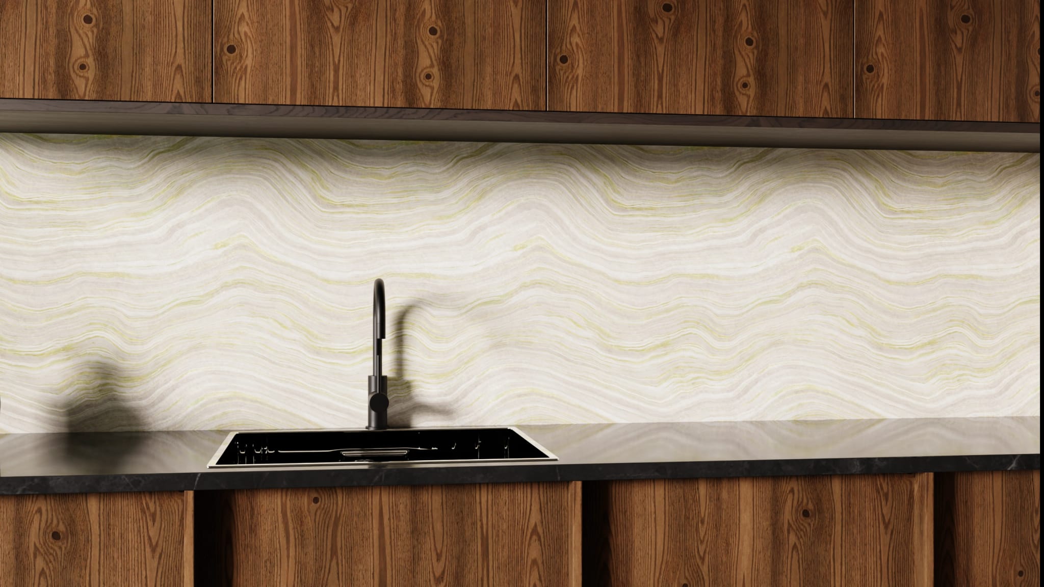 Küchenrückwand - Onyx Creme-Olivgrün