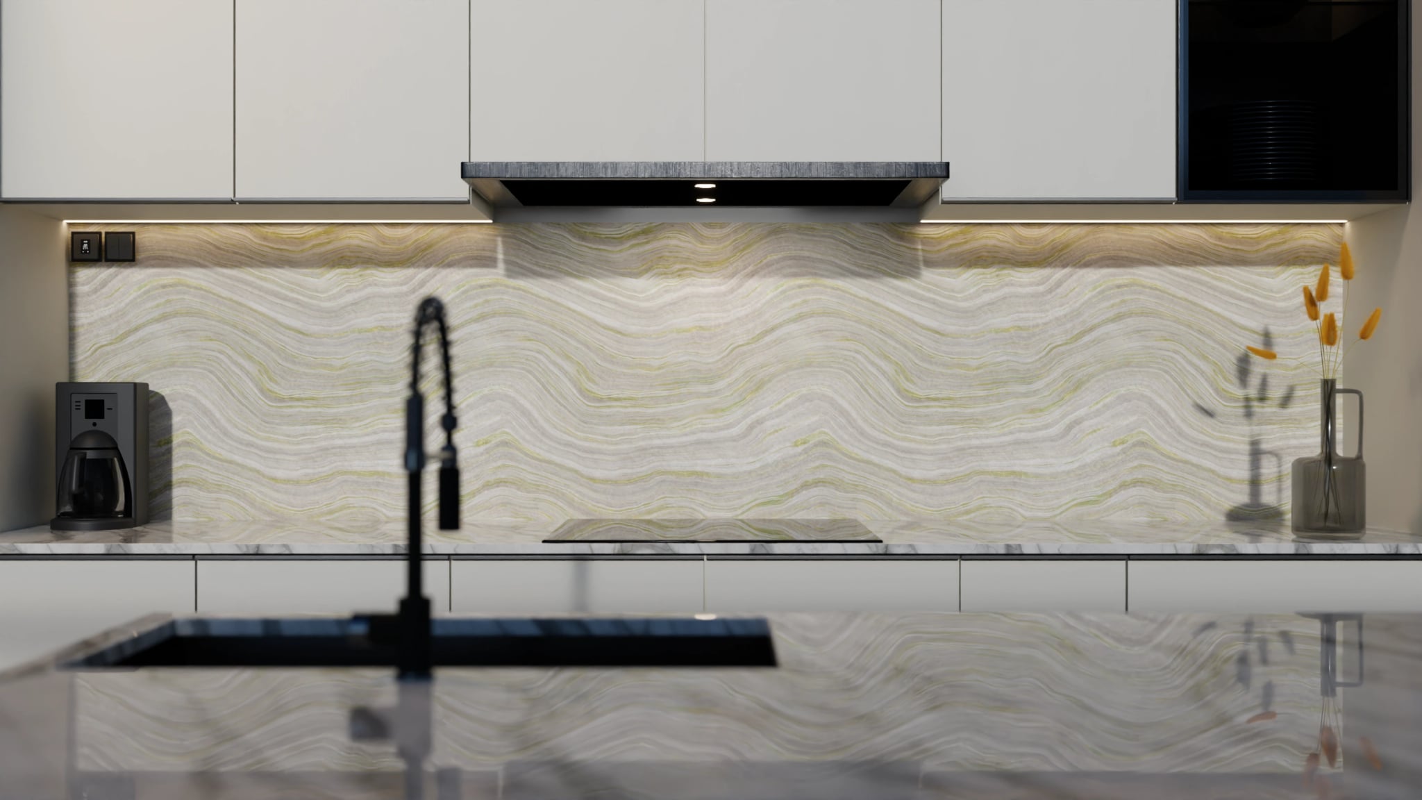 Küchenrückwand - Onyx Creme-Olivgrün – Bild 4