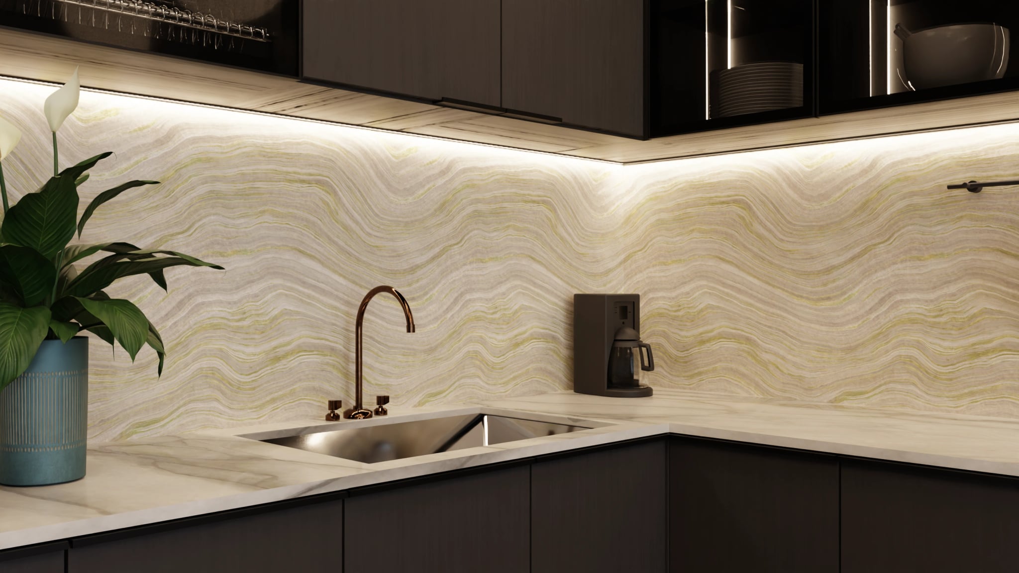 Küchenrückwand - Onyx Creme-Olivgrün – Bild 5