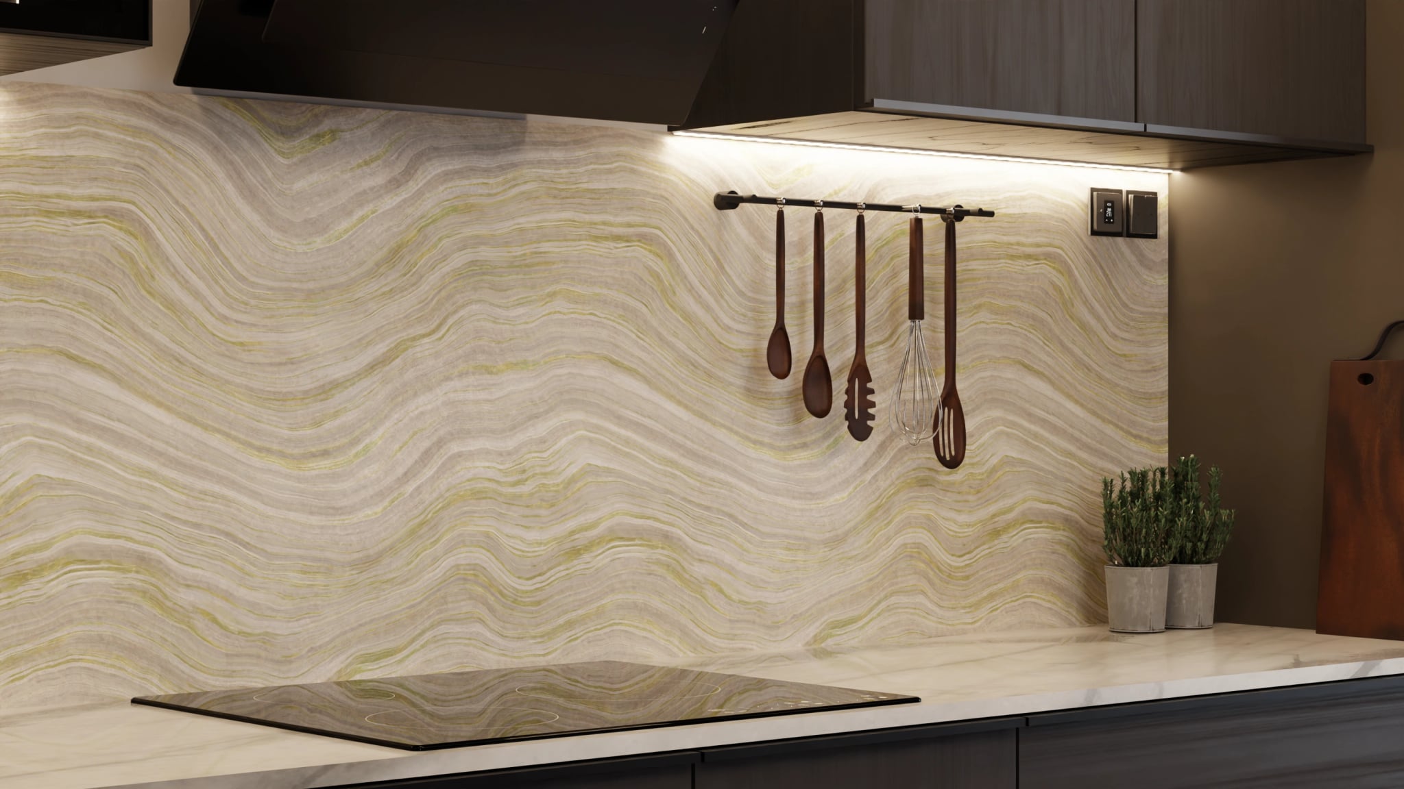 Küchenrückwand - Onyx Creme-Olivgrün – Bild 7