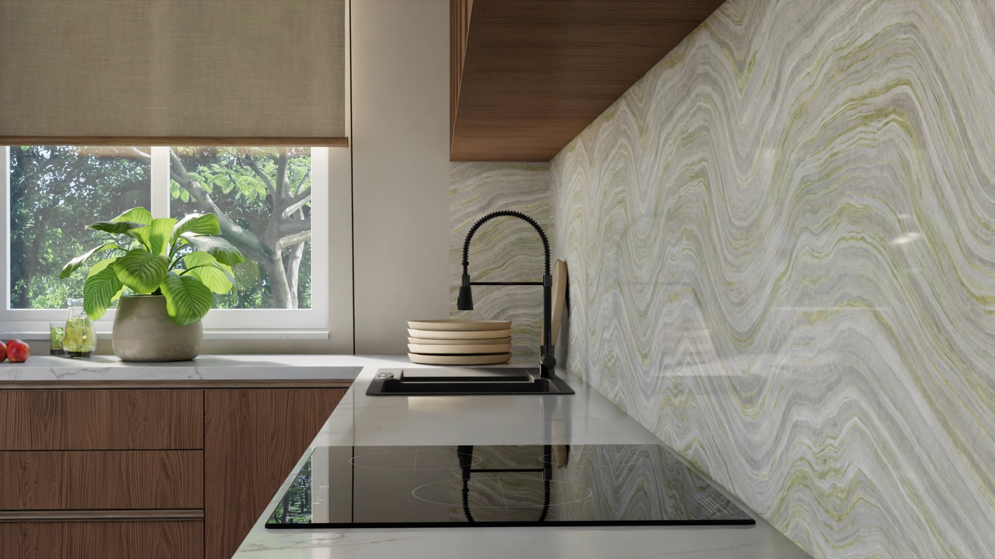 Küchenrückwand - Onyx Creme-Olivgrün – Bild 10