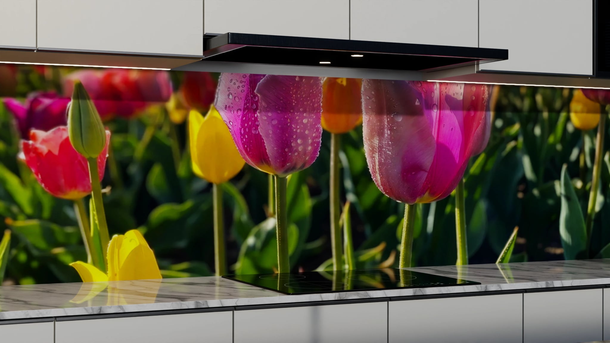 Küchenrückwand - Tulpen Bunt Regentropfen – Bild 3