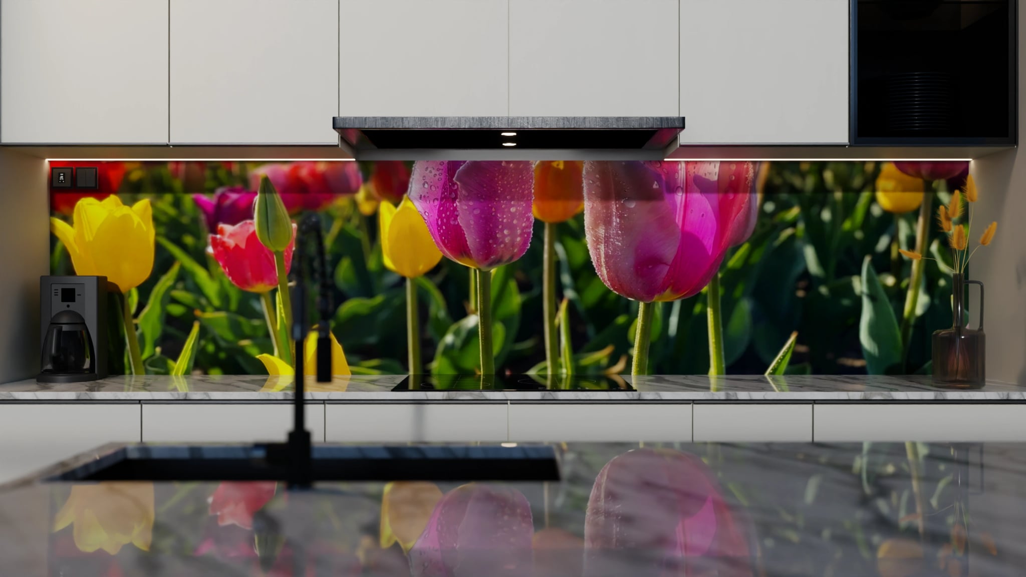 Küchenrückwand - Tulpen Bunt Regentropfen – Bild 4