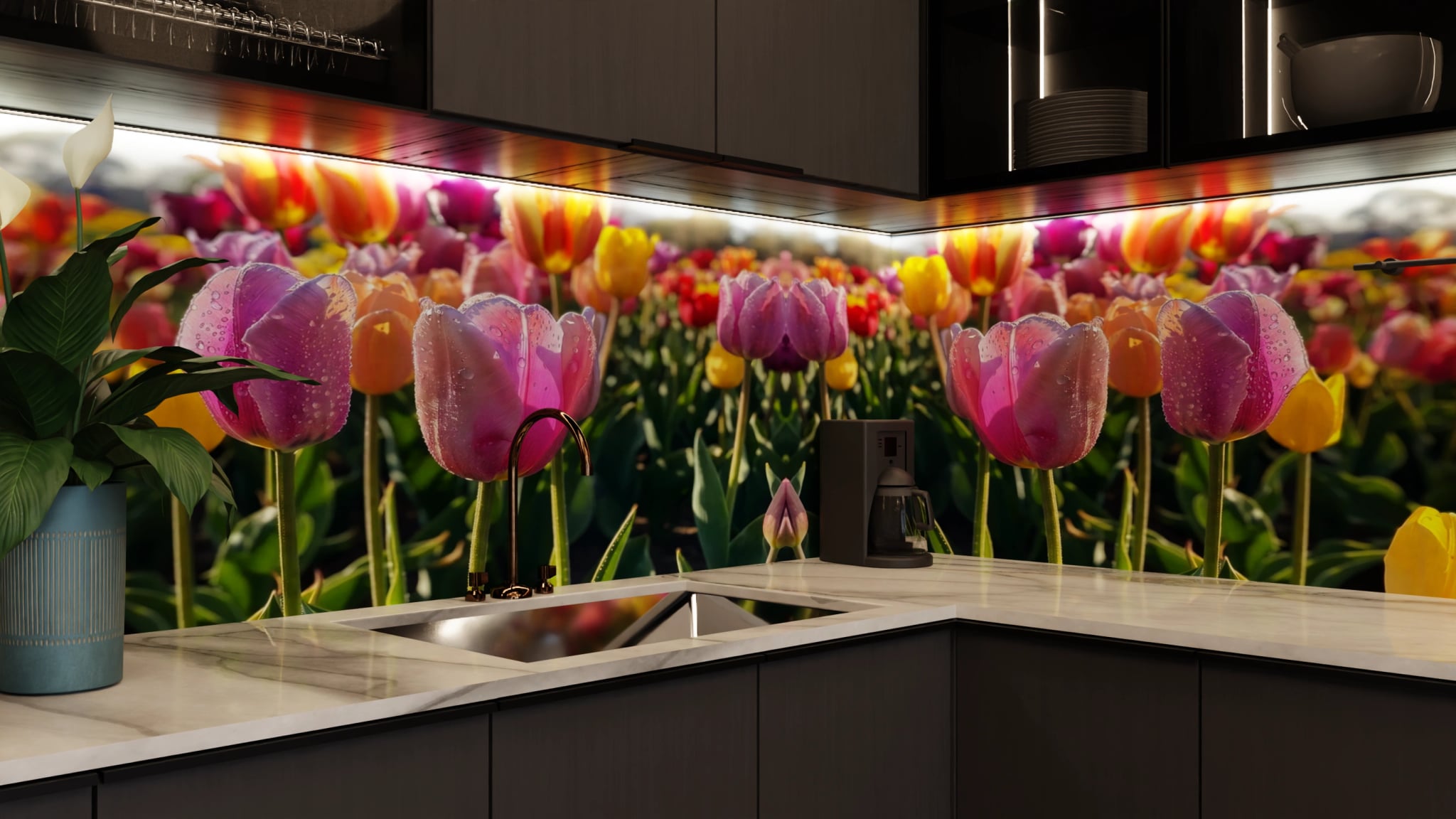 Küchenrückwand - Tulpen Bunt Regentropfen – Bild 5