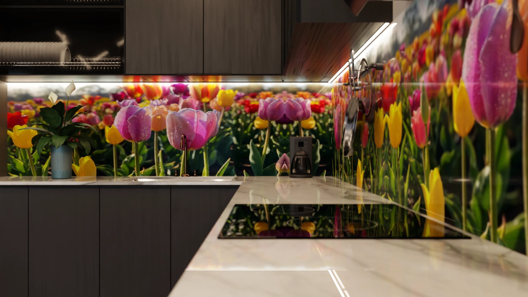 Küchenrückwand - Tulpen Bunt Regentropfen – Bild 6