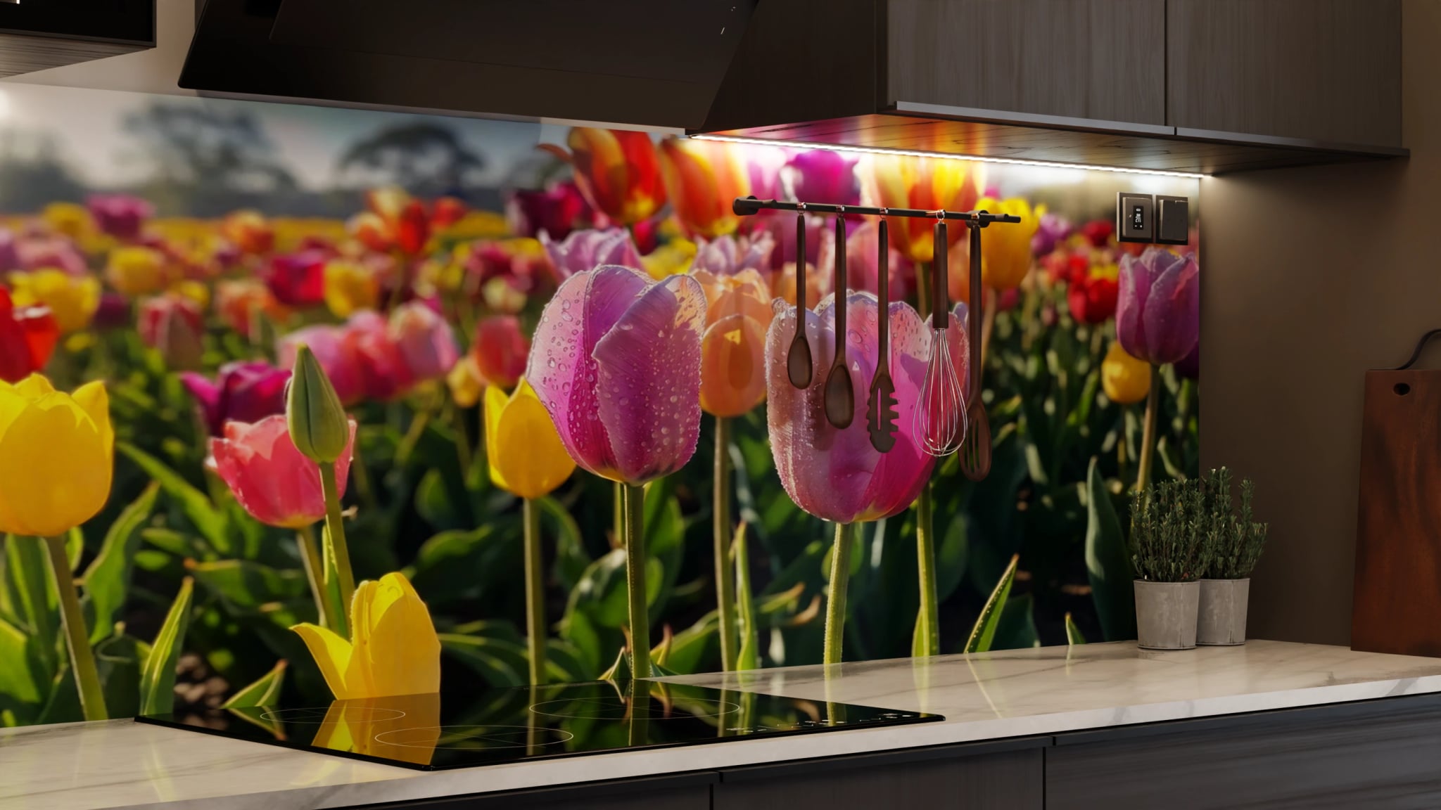Küchenrückwand - Tulpen Bunt Regentropfen – Bild 7