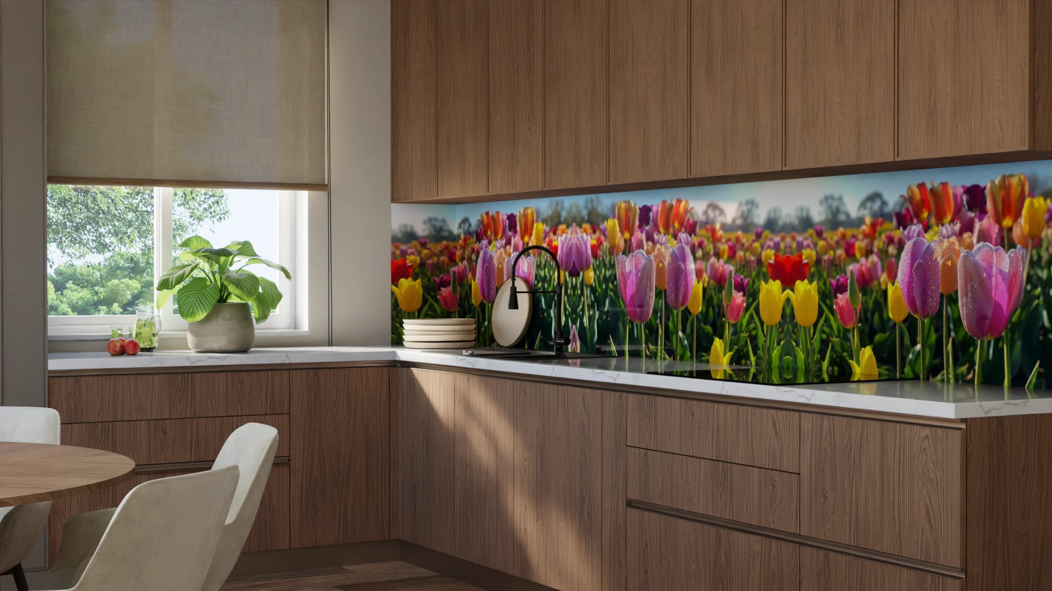 Küchenrückwand - Tulpen Bunt Regentropfen – Bild 8