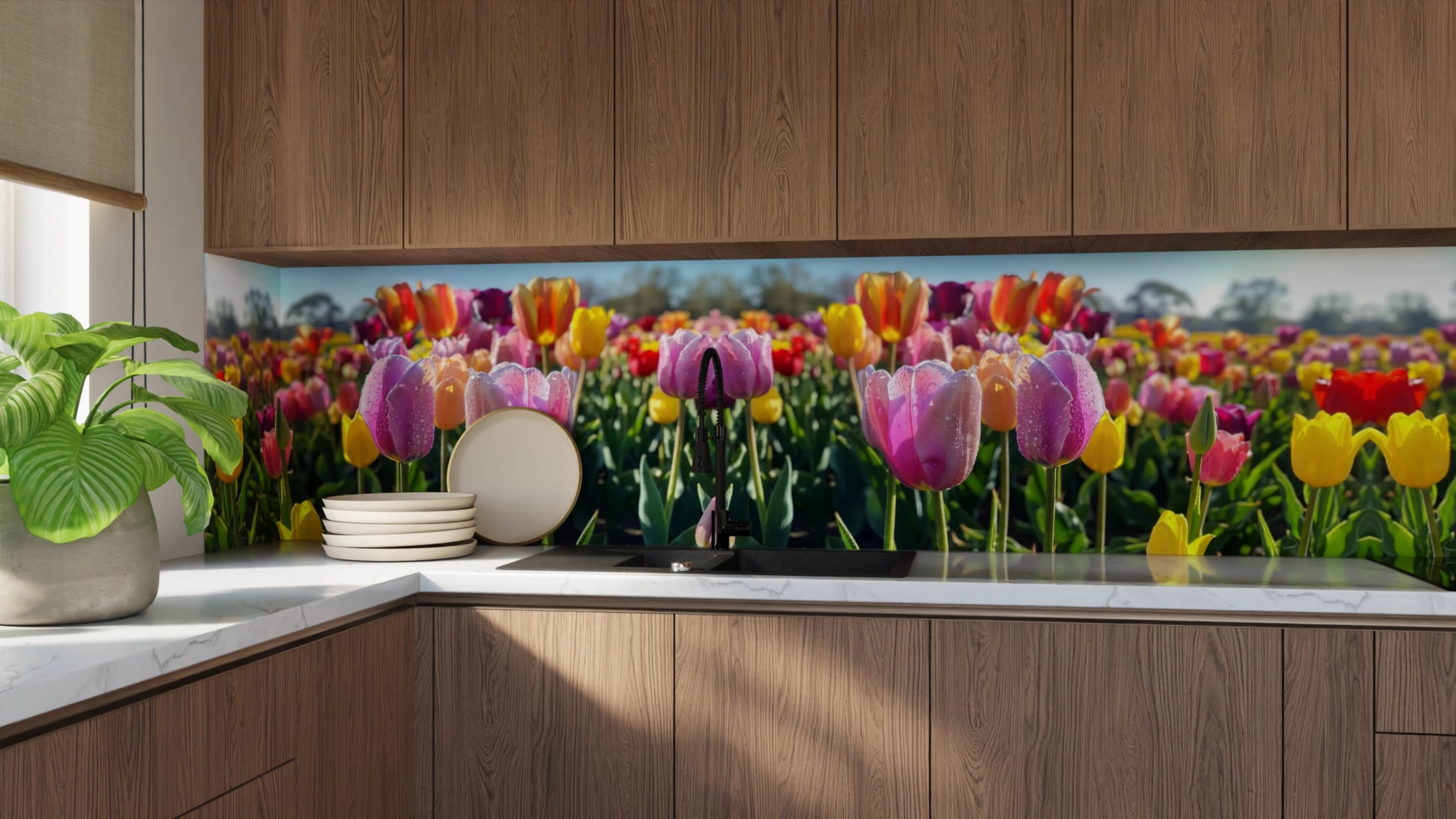 Küchenrückwand - Tulpen Bunt Regentropfen – Bild 9