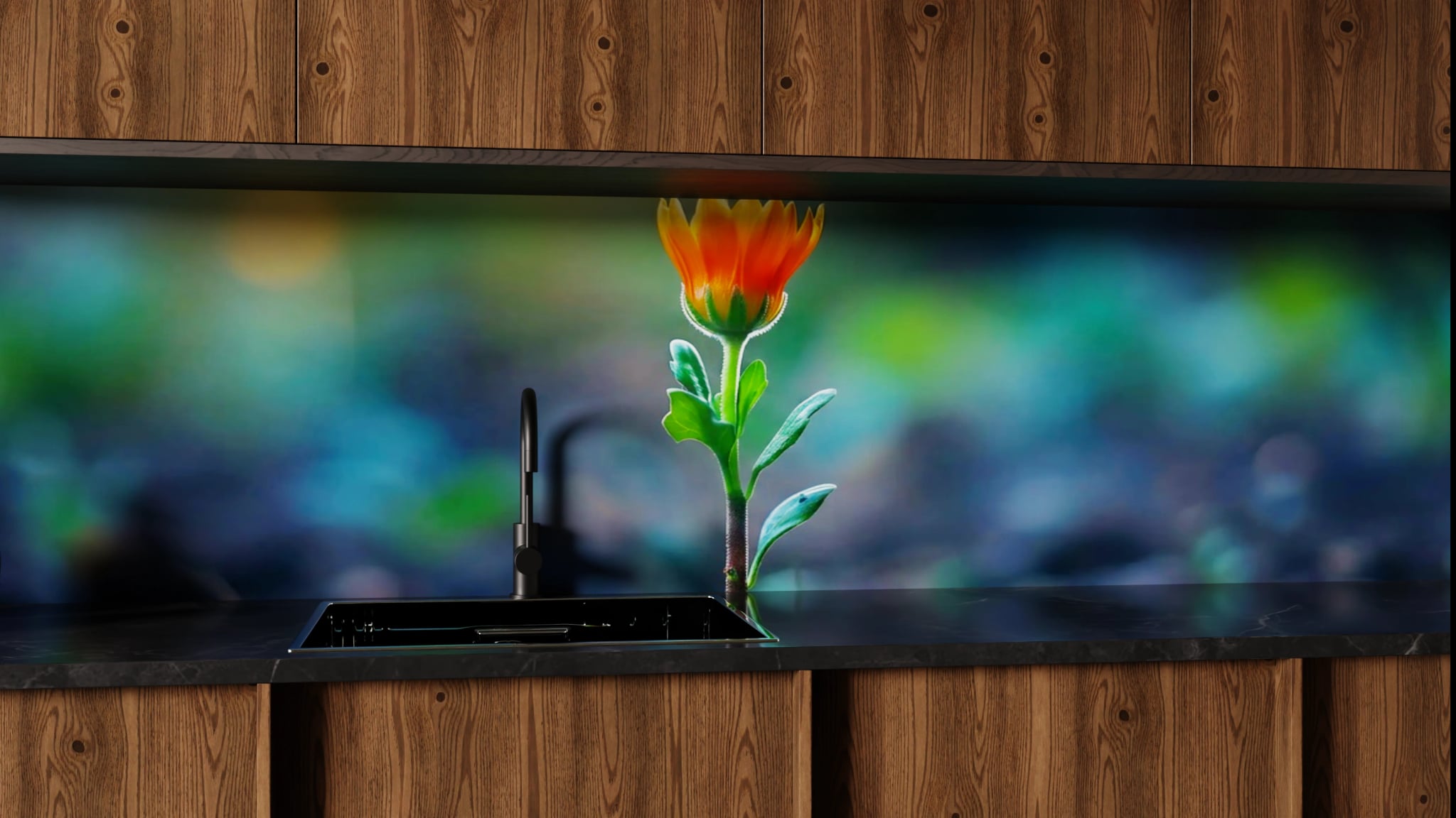 Küchenrückwand - Blüte Orange Aufbruch – Bild 1