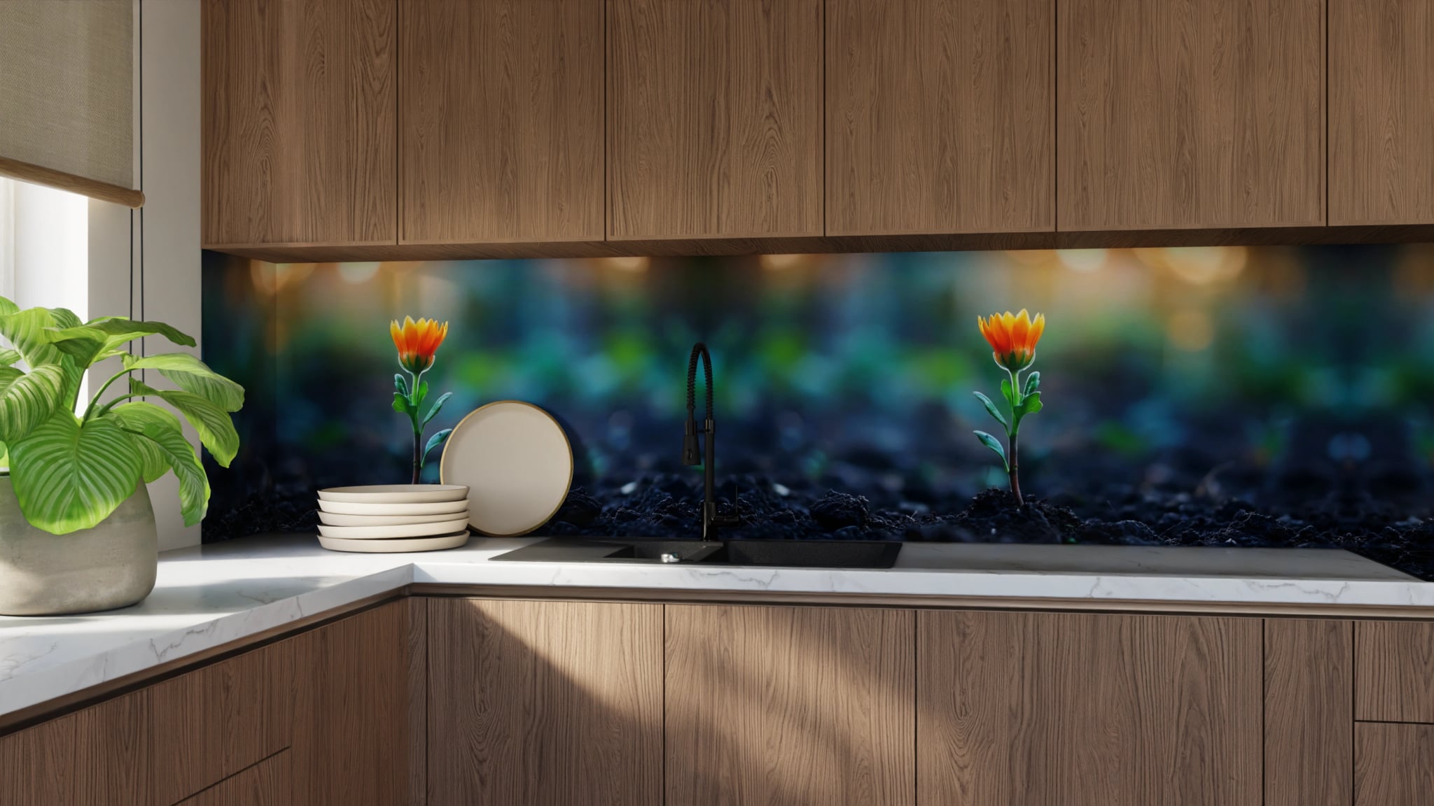 Küchenrückwand - Blüte Orange Aufbruch – Bild 9