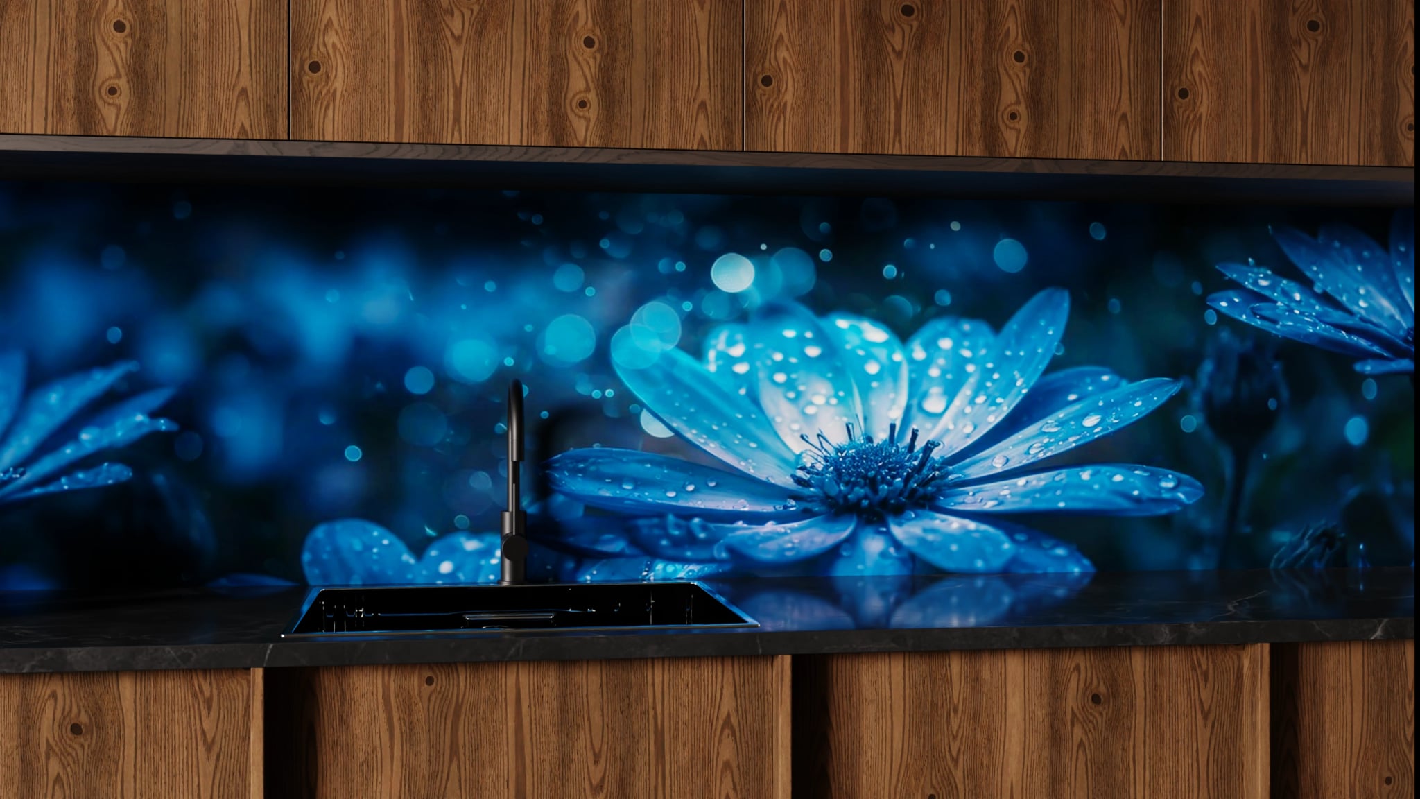 Küchenrückwand - Anemonen Blau Nacht – Bild 1
