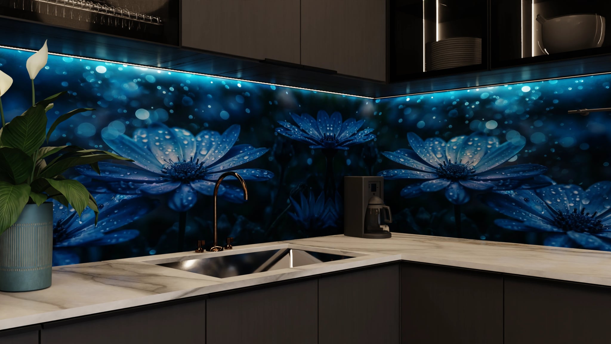 Küchenrückwand - Anemonen Blau Nacht – Bild 5