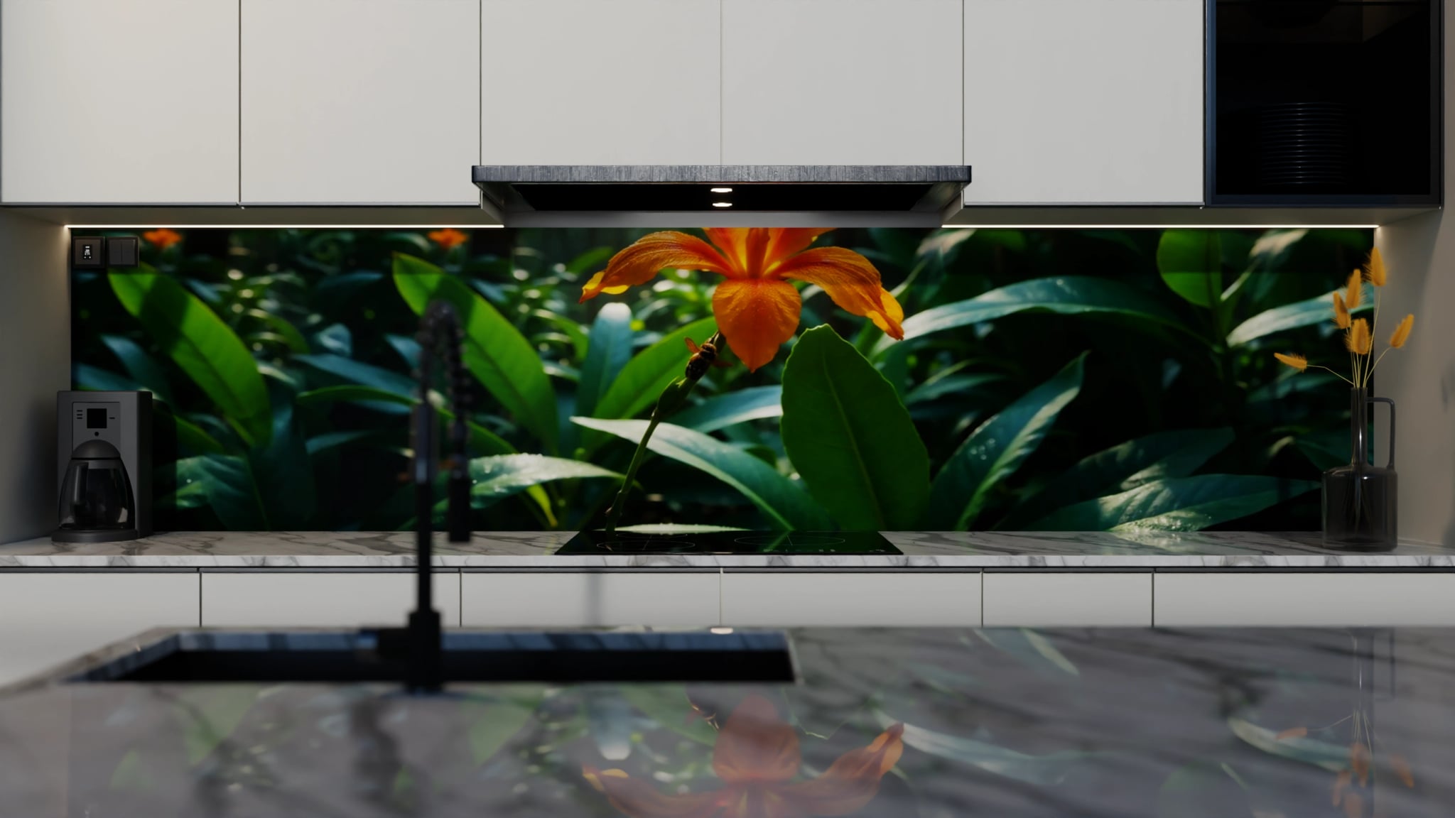Küchenrückwand - Tropenblüte Orange Wald – Bild 4