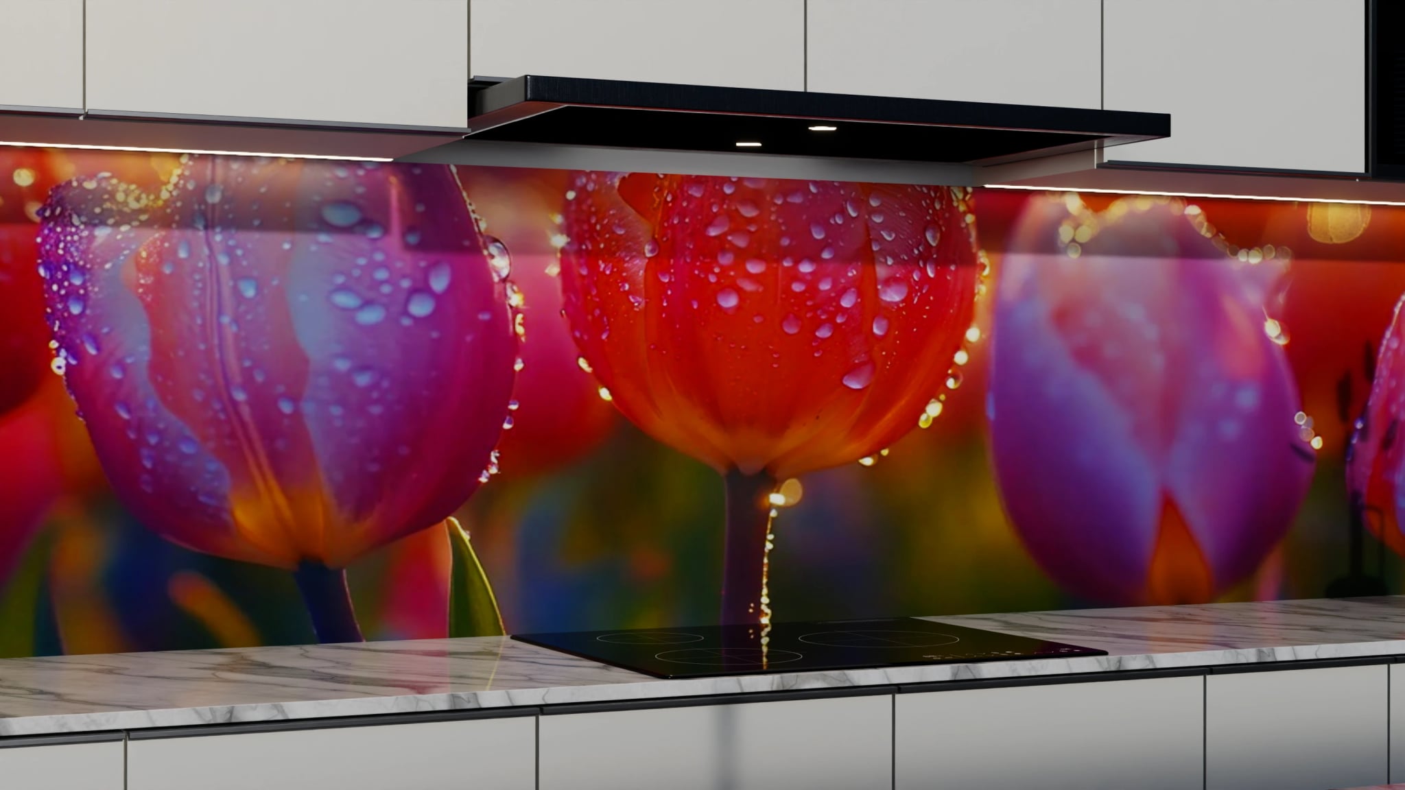 Küchenrückwand - Tulpen Lila Gold Bokeh – Bild 3
