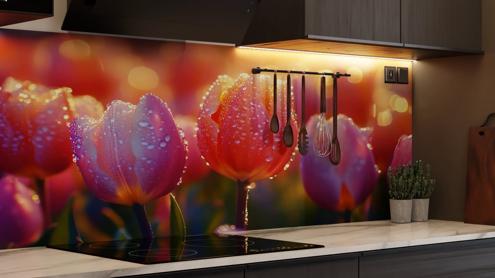Küchenrückwand - Tulpen Lila Gold Bokeh – Bild 7