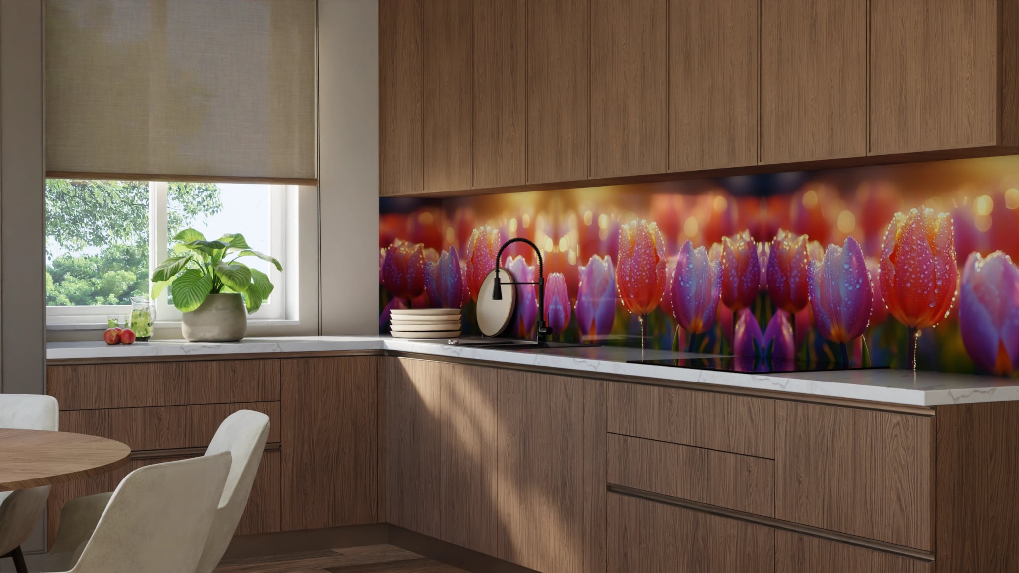 Küchenrückwand - Tulpen Lila Gold Bokeh – Bild 8