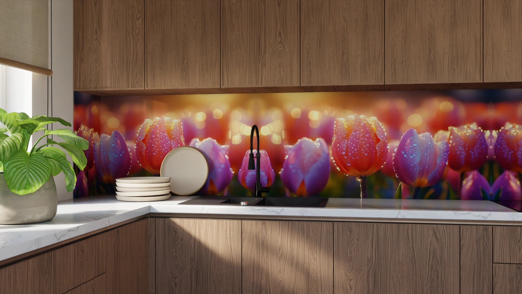 Küchenrückwand - Tulpen Lila Gold Bokeh – Bild 9