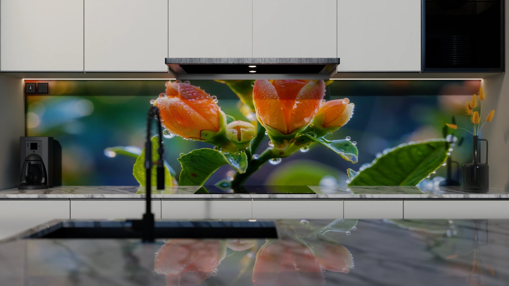 Küchenrückwand - Rosenknospen Pfirsich Tau – Bild 4