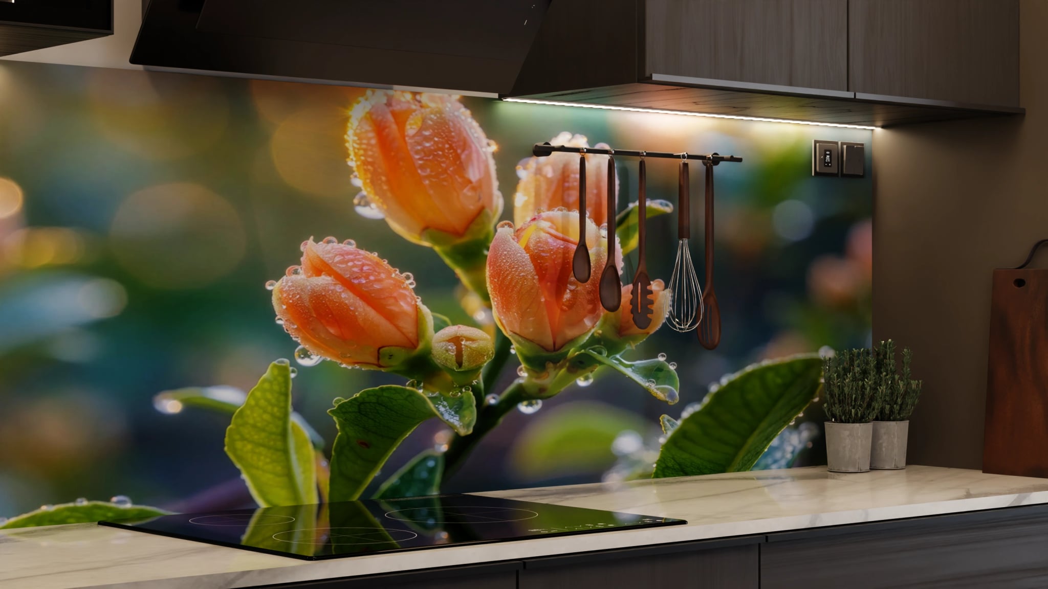 Küchenrückwand - Rosenknospen Pfirsich Tau – Bild 7