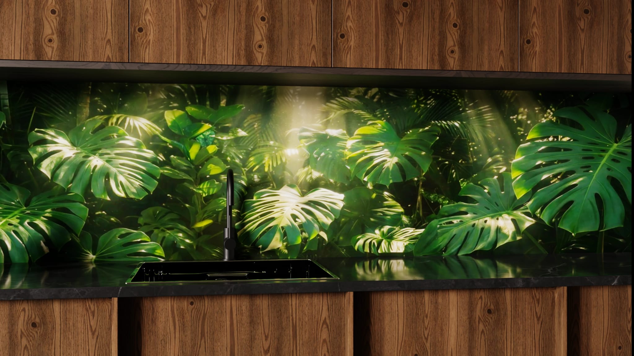 Küchenrückwand - Monstera Dschungel Sonnenlicht