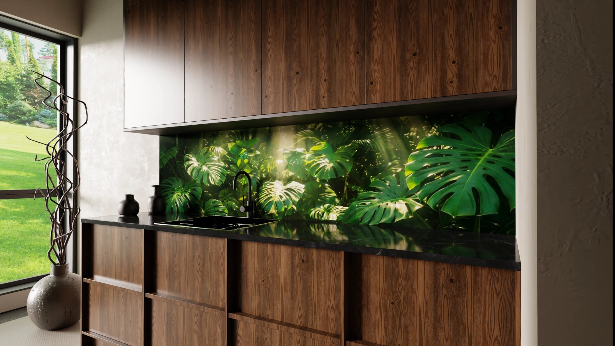 Küchenrückwand - Monstera Dschungel Sonnenlicht – Bild 2