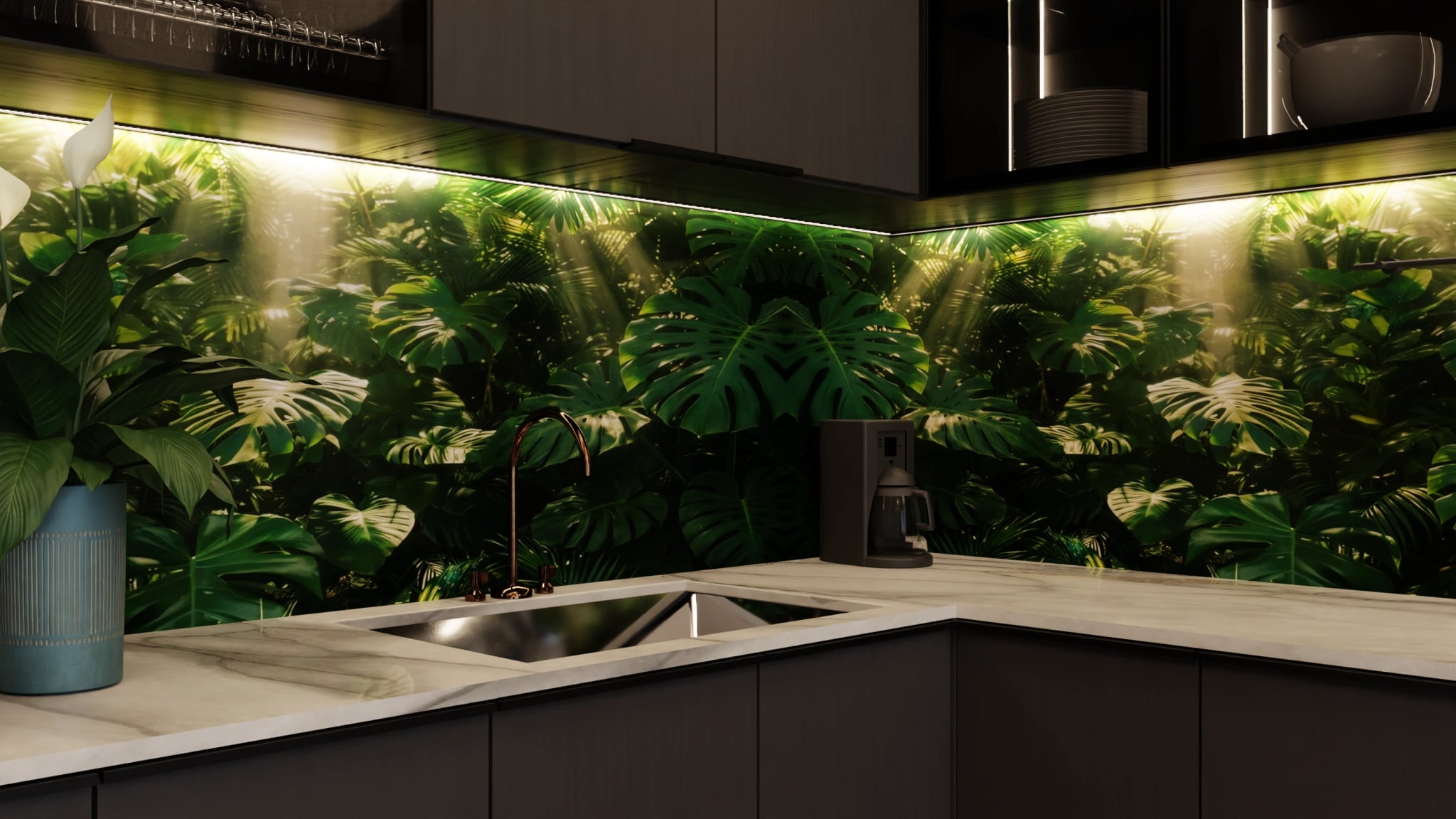 Küchenrückwand - Monstera Dschungel Sonnenlicht – Bild 5