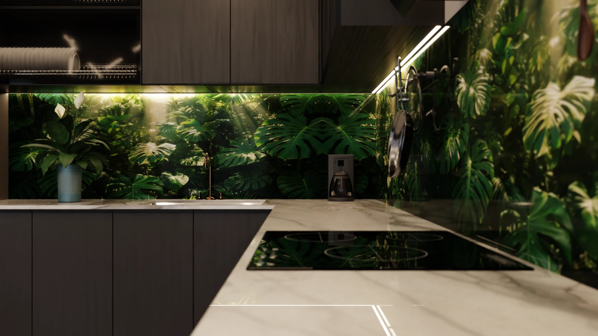 Küchenrückwand - Monstera Dschungel Sonnenlicht – Bild 6