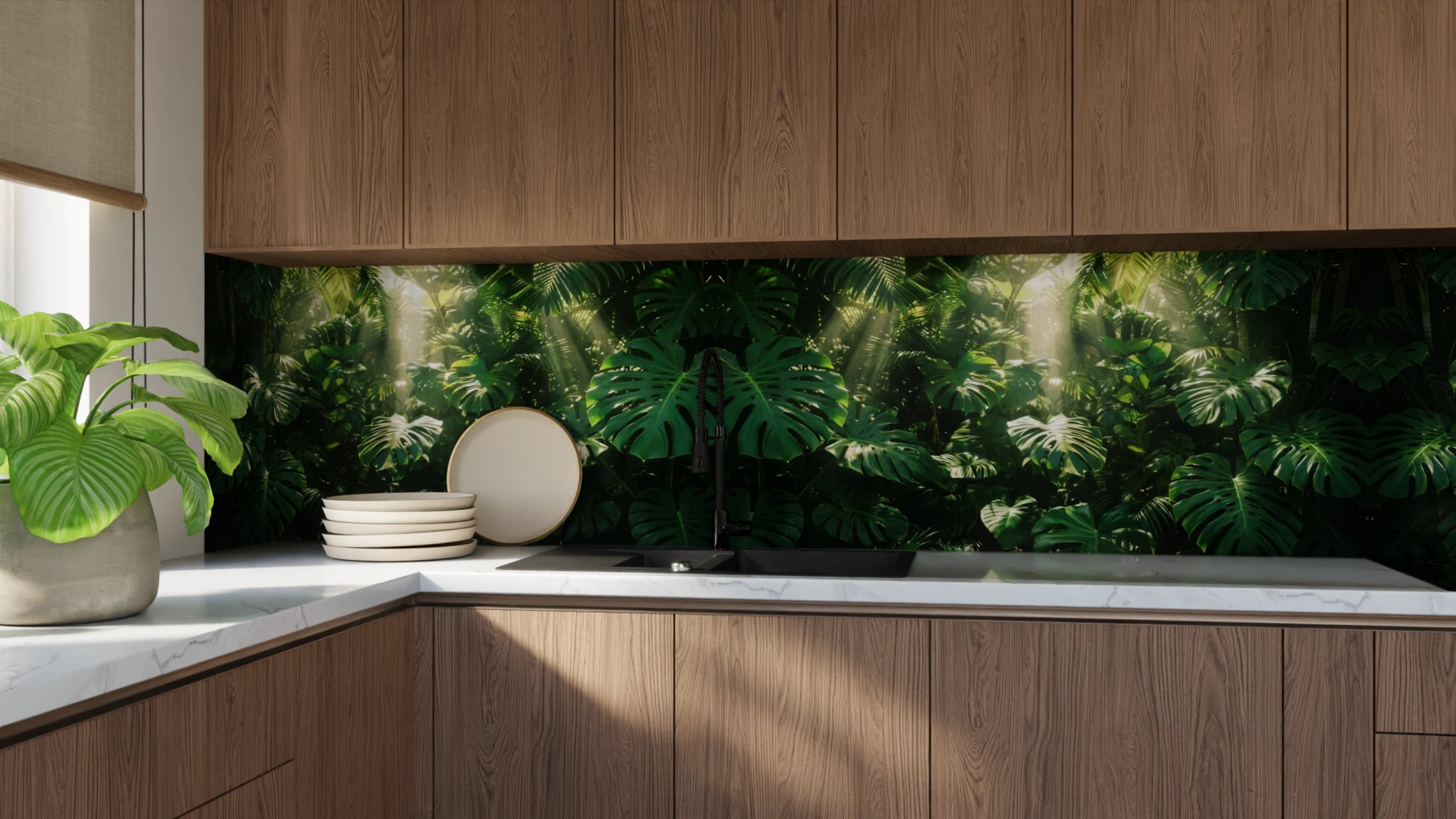 Küchenrückwand - Monstera Dschungel Sonnenlicht – Bild 9