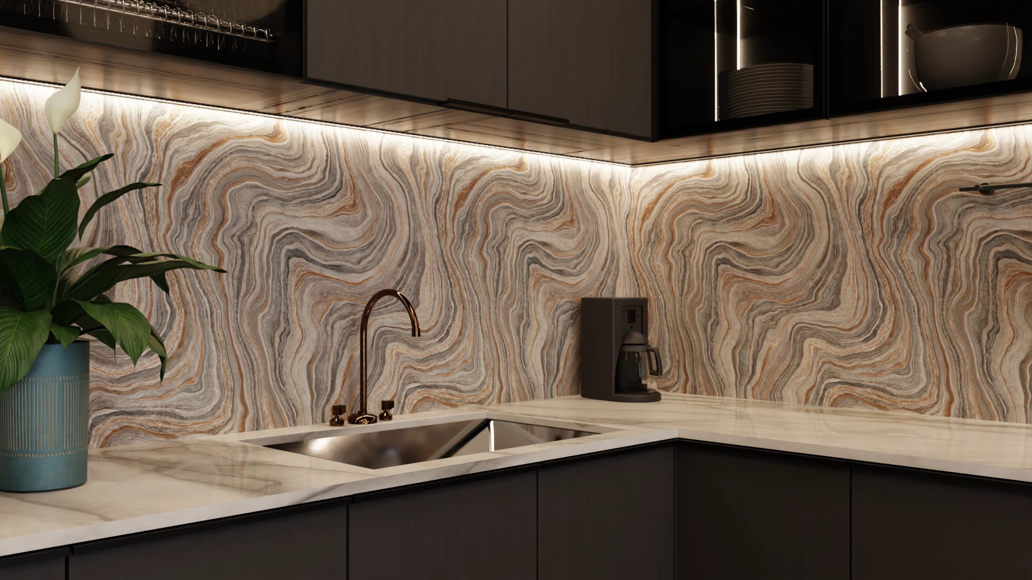Küchenrückwand - Onyx Grau-Kupfer – Bild 5