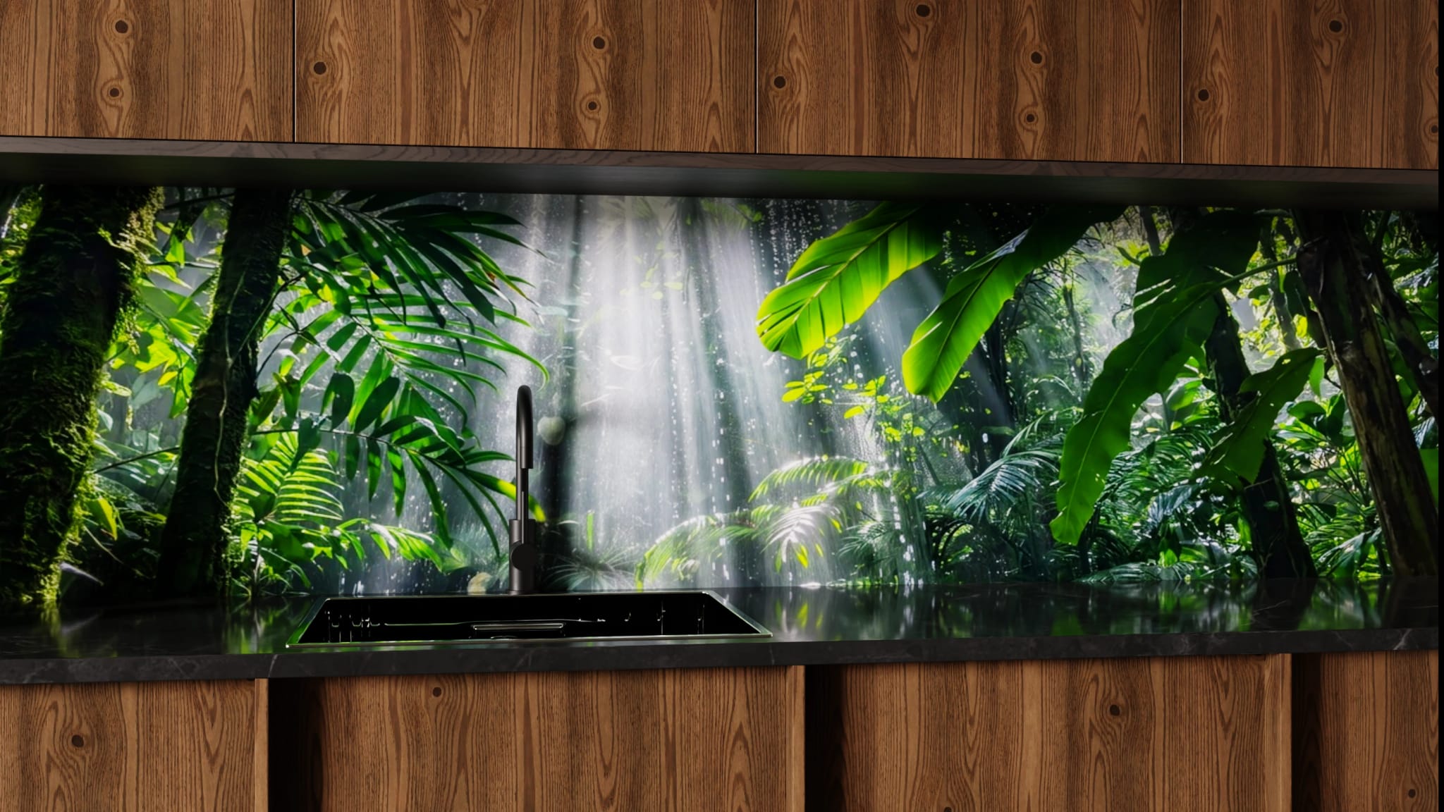 Küchenrückwand - Regenwald Sonnenstrahlen Regen