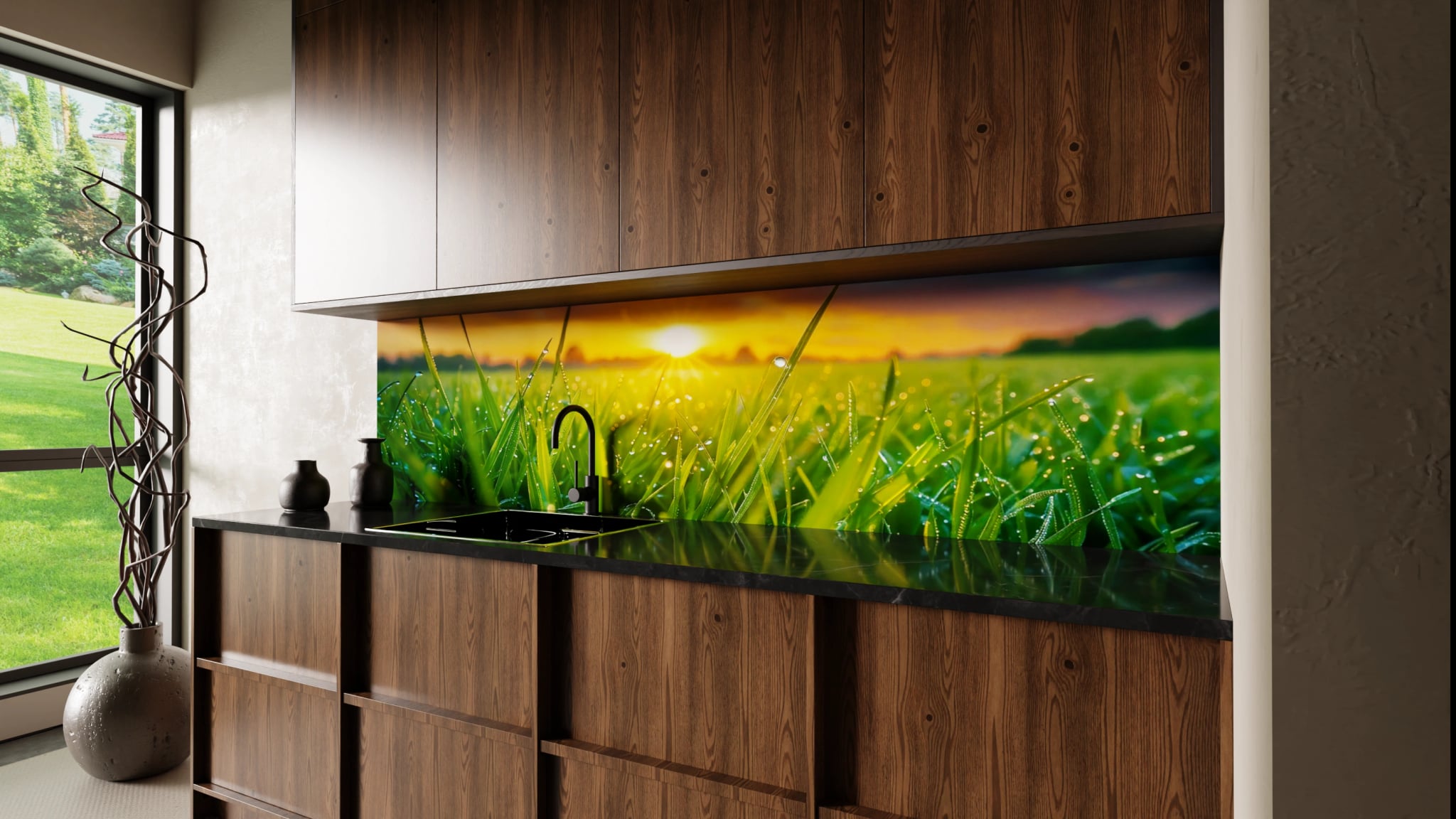 Küchenrückwand - Wiesengras Tau Abendrot – Bild 2